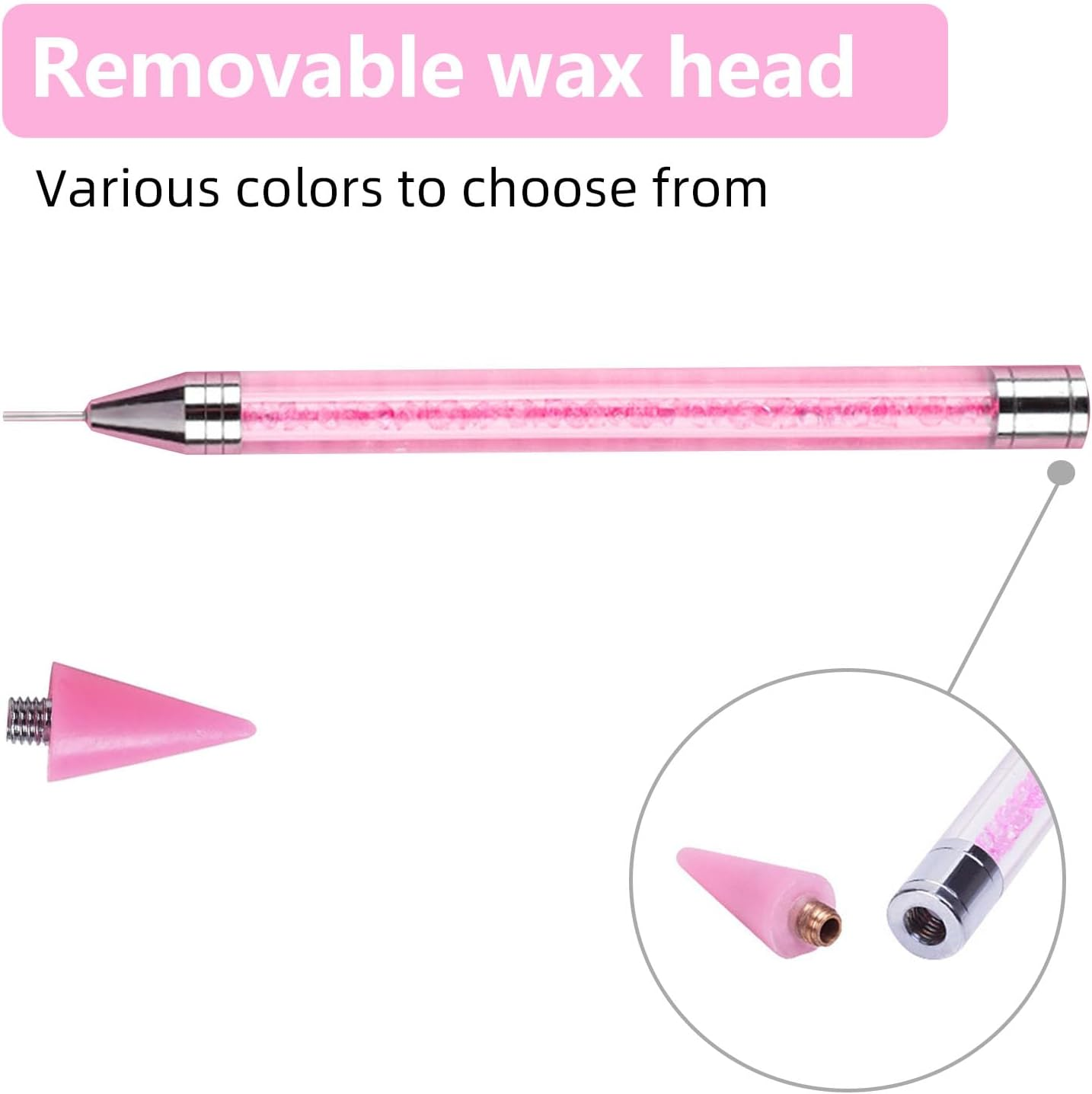 2 Pack Dual Ended Nail Rhinestones Picker Dotting Tools,Ergonomic Nail Art Crafts,Diy Nail Art Decoration Wax Tip Pencil for Nail Gems Stones Crystals Art Crafts with 2 Extra Wax Head image number 4
