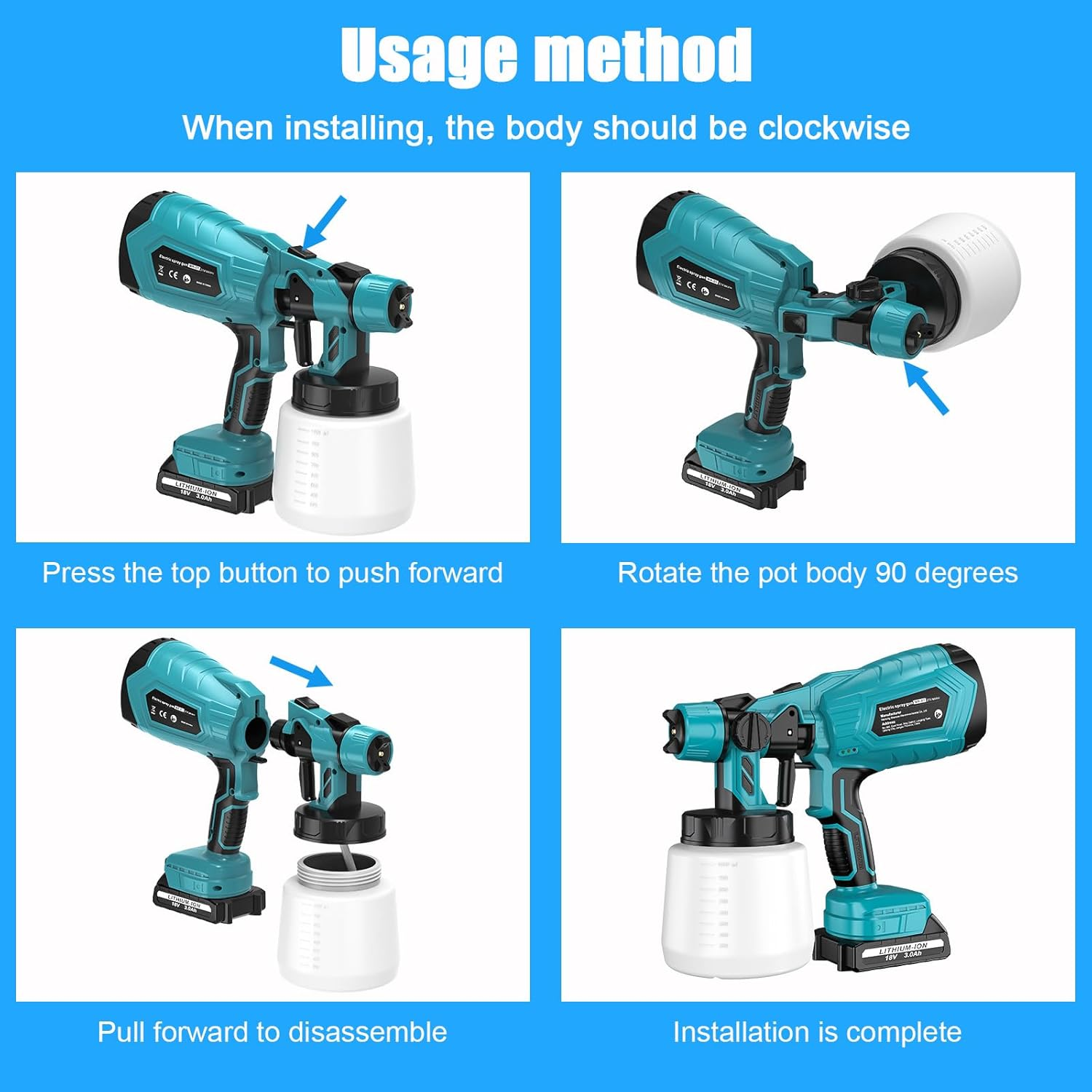 Aryee Cordless Paint Sprayer, 18V with 1000ML Container, 2 Batteries, 3 Nozzles, 36000RPM High Power Motor, Multiple Spray Patterns for House and Furniture Painting image number 1