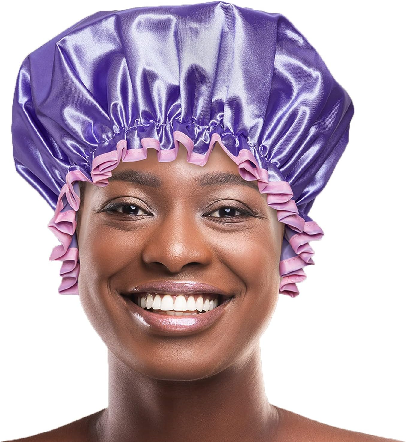 Bodylife Shower Cap Reusable Bath Cap Dual Layered Waterproof Purple & Pink 27Cm image number 2