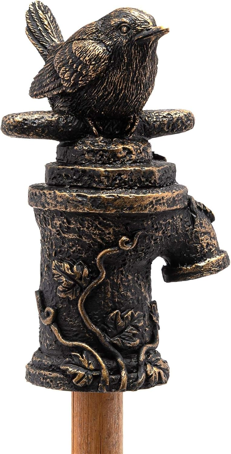 Jardinopia Garden Decor Antique Bronze Wren on Tap Stake Topper image number 3