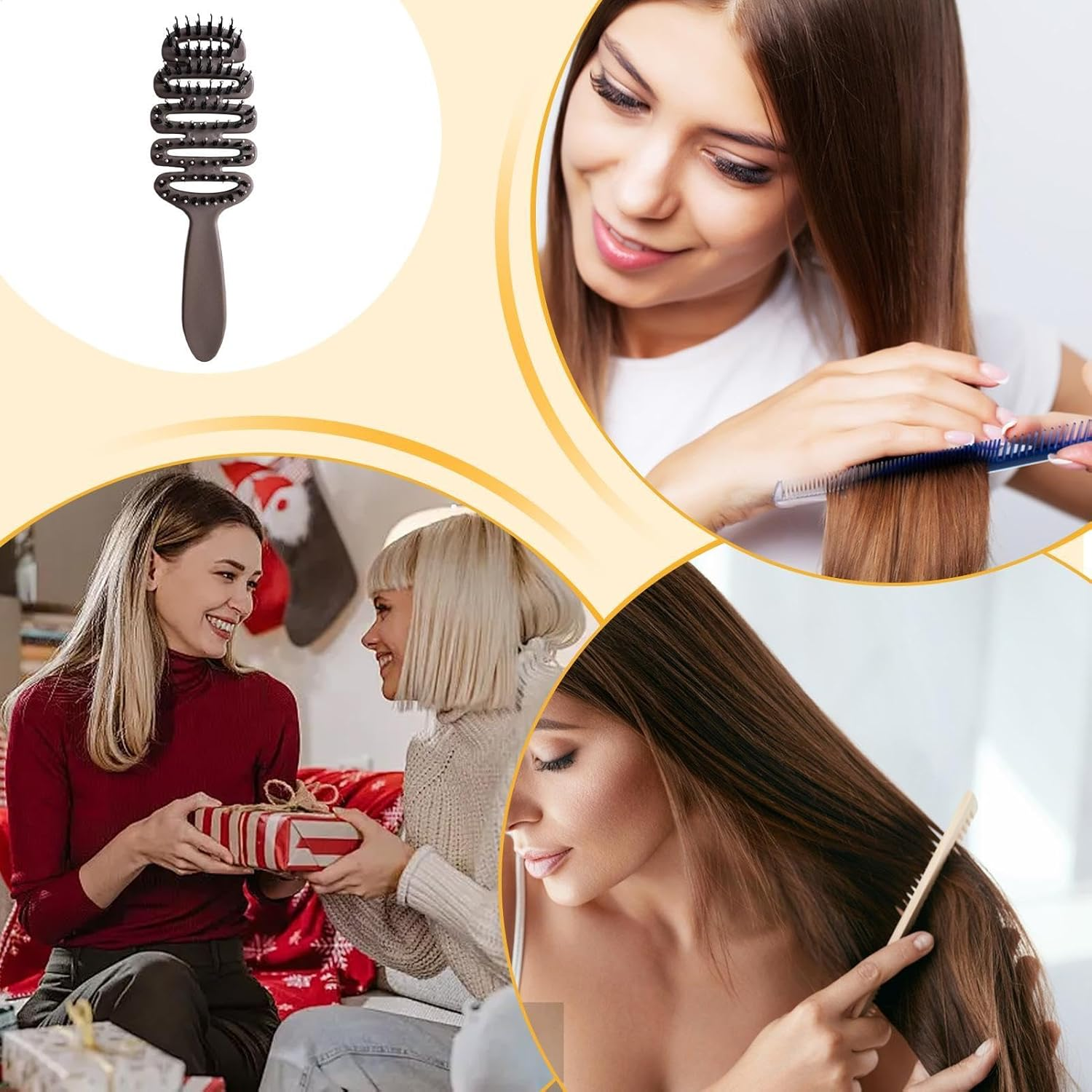 Detangling Brush with Pig Bristles - Paddle Brush for Thick, Frizzy Hair, Gentle Hair Styling Comb, Antistatic Hair Brush, Scalp Massage Brush for Shine and Smoothness, Care Brush For