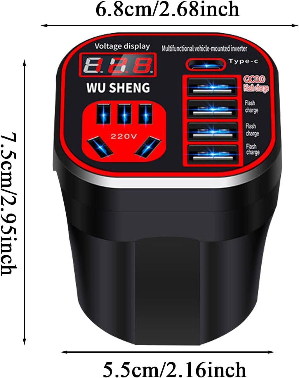 Car Inverter | Automotive Inverter - 220V Intelligent Charger for Cell Phone Laptop Vehicle SUV RV Truck Tractor image number 2