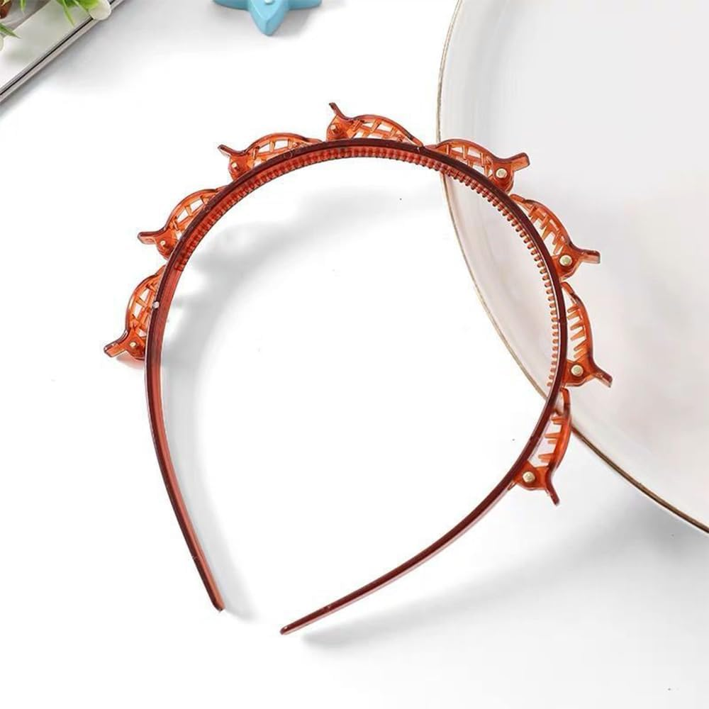 HUATEEN 2 Pack Braided Hairbands for Women,Black & Brown Clip Headbands with Non-Slip Teeth,13Cm Adjustable Butterfly Clips | Double Layer Twist Plait Headband for Girls/Women (Office/Yoga/Daily) image number 2