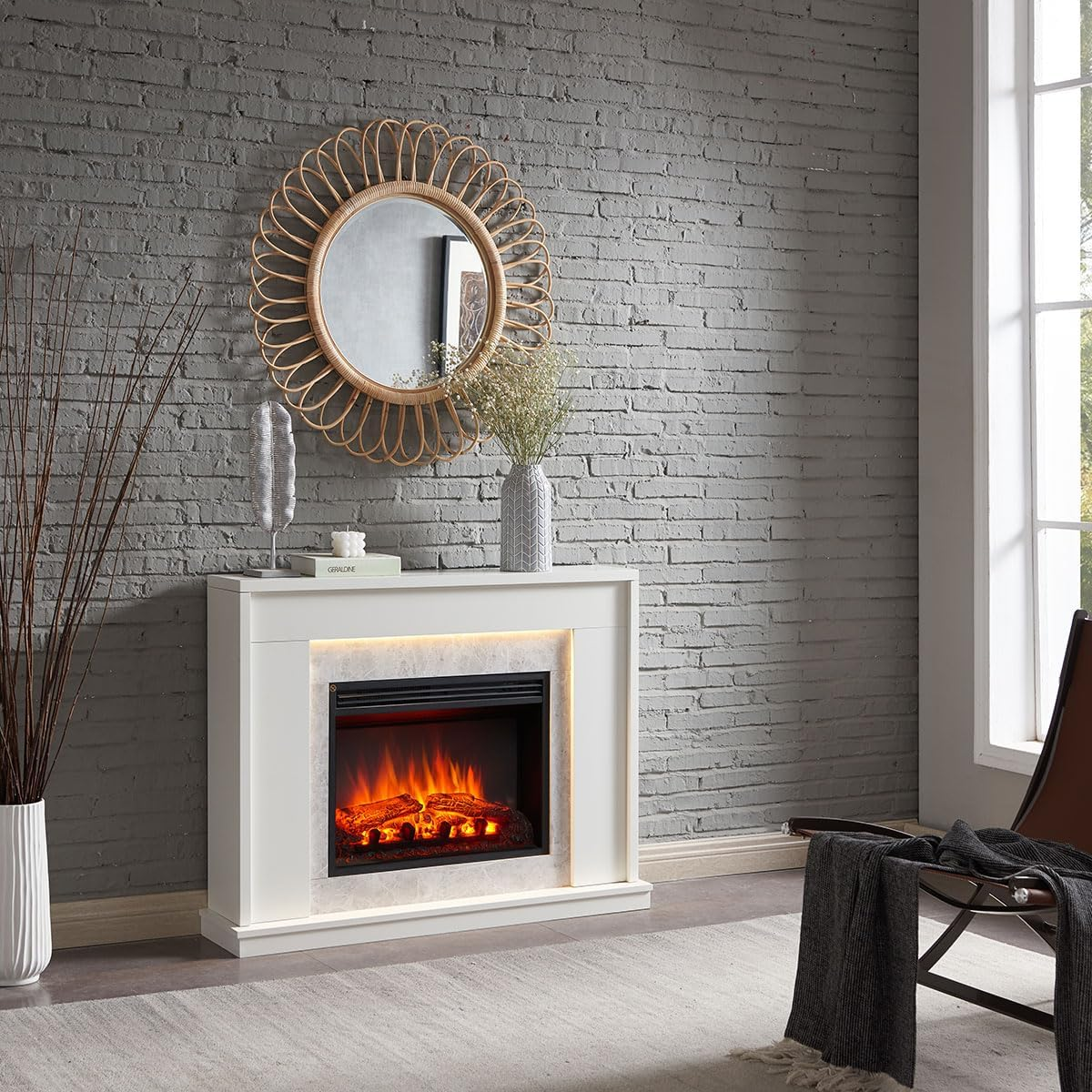 Modaliving Jade 2000W Electric Fireplace Heater White Mantel Suite