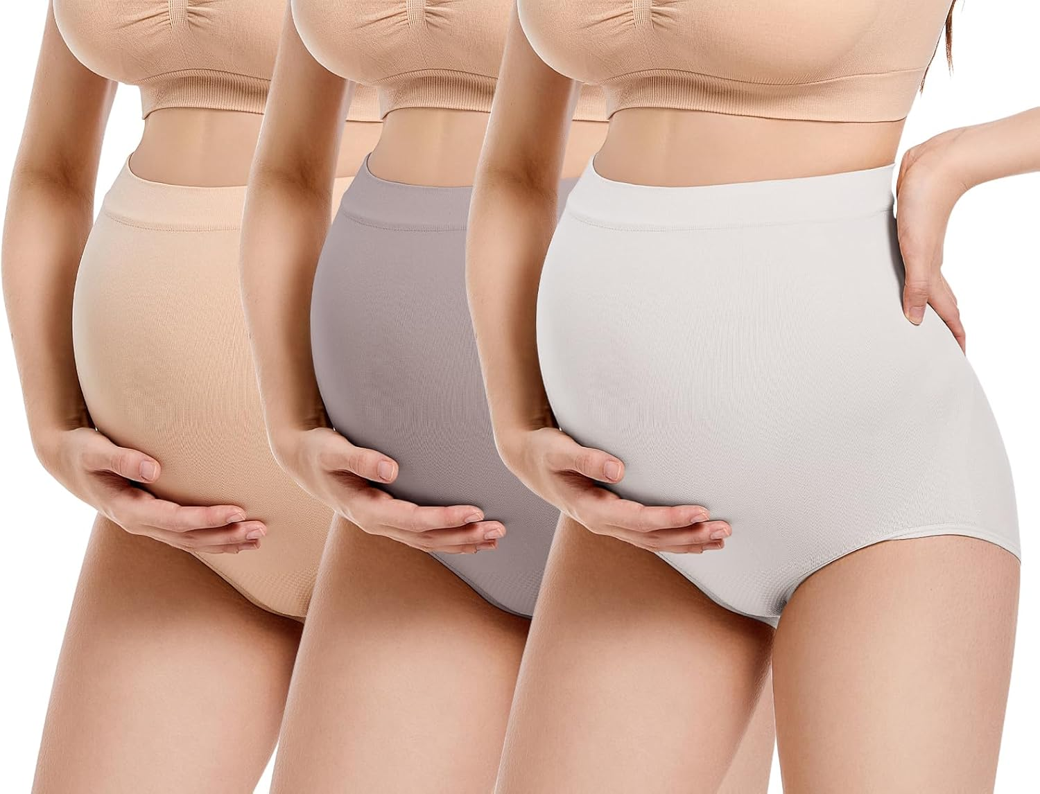 KEOYA Women&rsquo;S Maternity Underwear High Waisted Shapewear Seamless Boy Short Underwear for Pregnancy Belly Support 3 Pieces