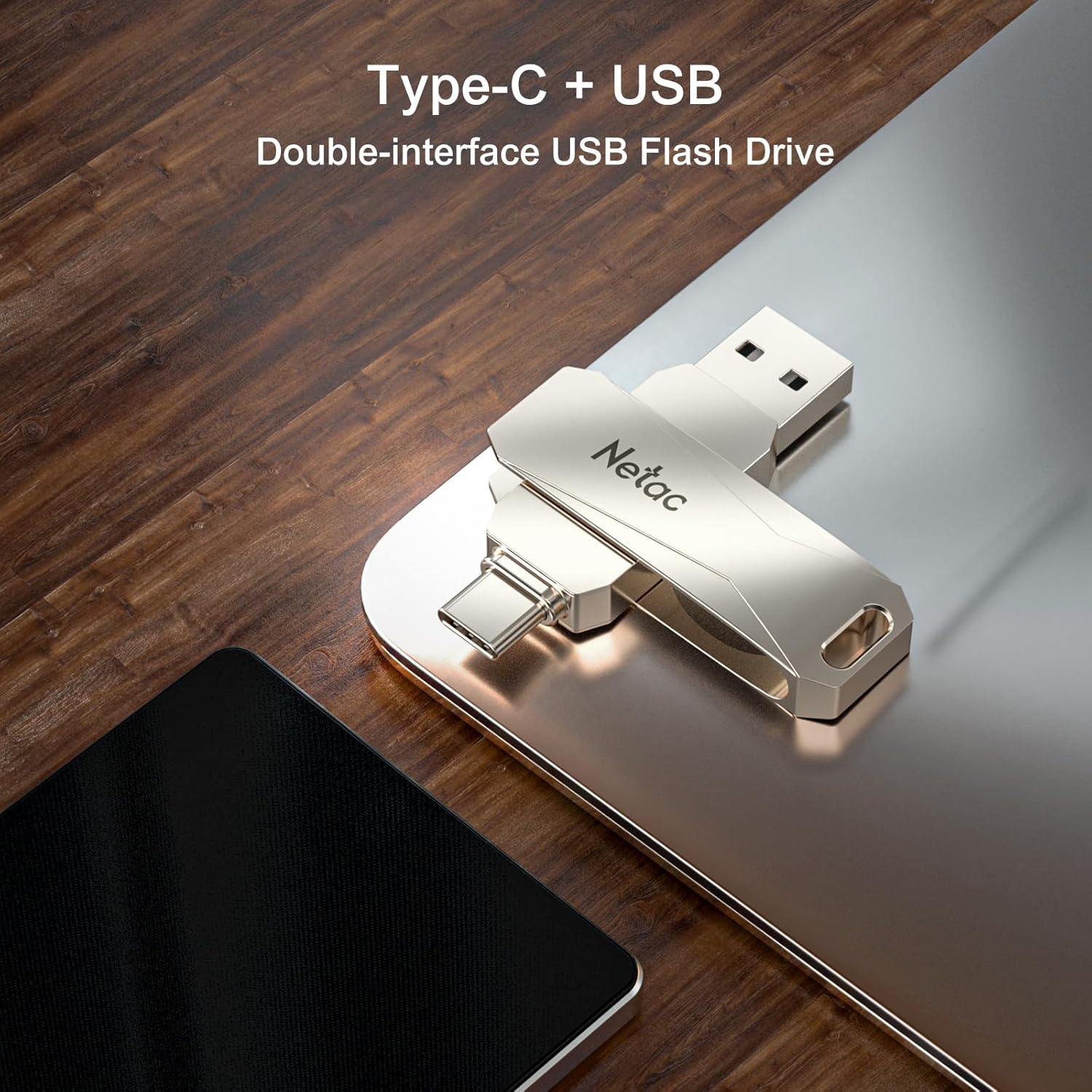 Netac U782C 64GB USB Memory 2In1 USB 3.1/3.0 and Type-C External Flash Drive High-Capacity Small 360&deg;Rotatable for Smartphones Mac Windows PC Pad Compatible Portable Alloy