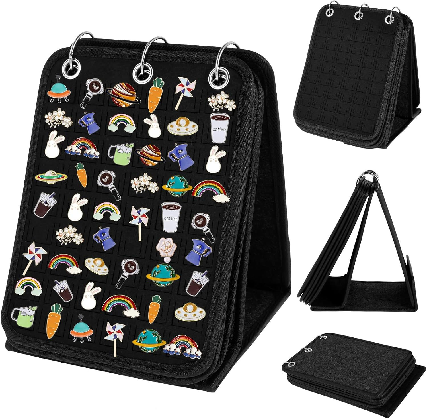 Pin Display Holder, Large Capacity Felt Brooch Display Binder, Foldable Enamel Pin Collection Storage Organizer, with 3 Binders 5 Pages for Store 270 Pins,Travel Brooches, Sports Medals, Paper Clips image number 4