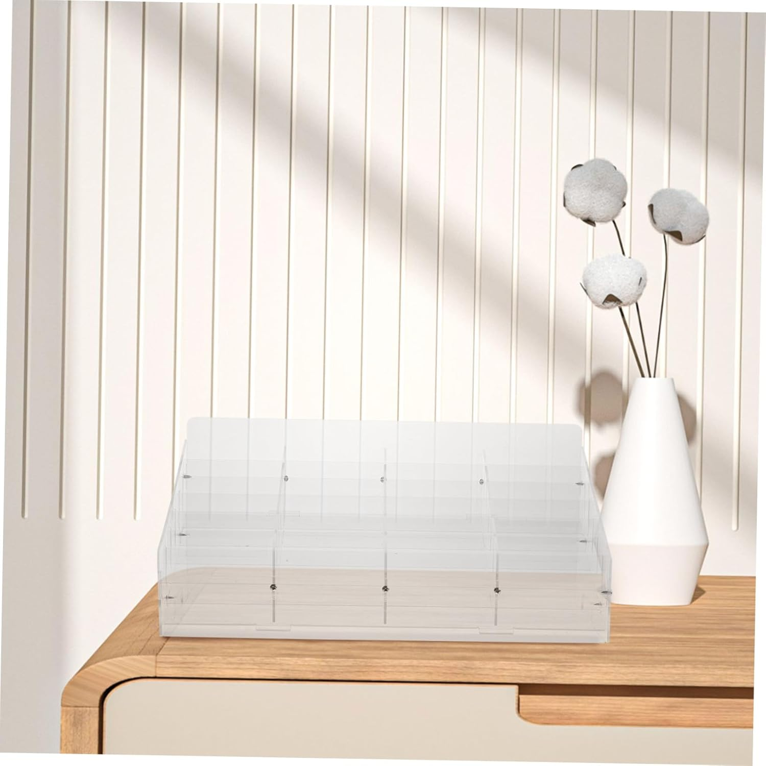 HOOTNEE Elegant Acrylic Phone Card Organizer 3 Sections Desk Accessory Business Card Holder Slot Desktop Storage image number 5