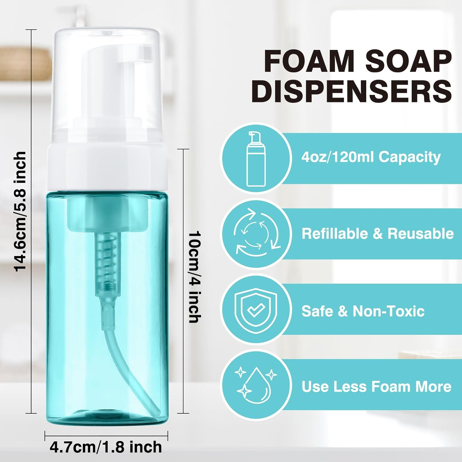 Boenoea Plastic Foam Pump Bottle, 4Oz/120Ml Foam Bottles Dispenser BPA Free Empty Refillable Container for Hand Soap, Shampoo - Pack of 2 Clear image number 4