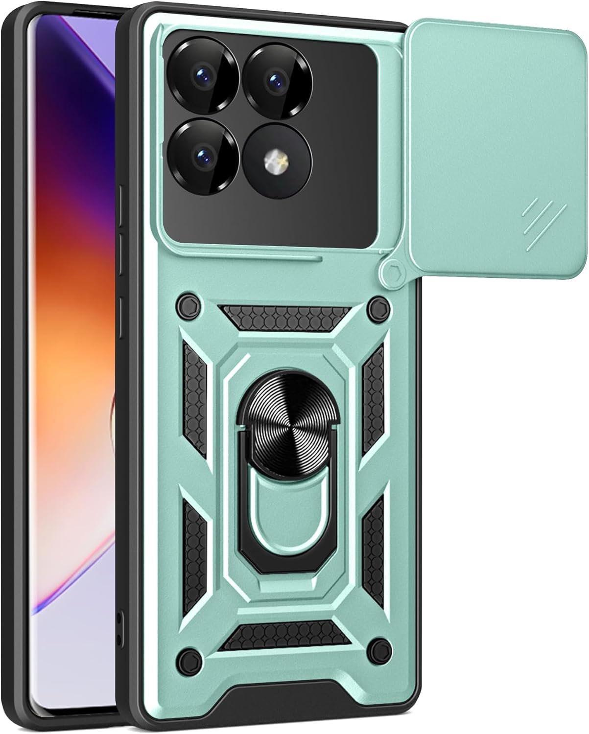 ESTH&reg; Case for Xiaomi Poco F6 Pro 5G with Slide Camera Cover [Camera Protection] [Ring Stand] [Case Compatible with Magnetic Car Mount] Shockproof Mobile Phone Case, Blue