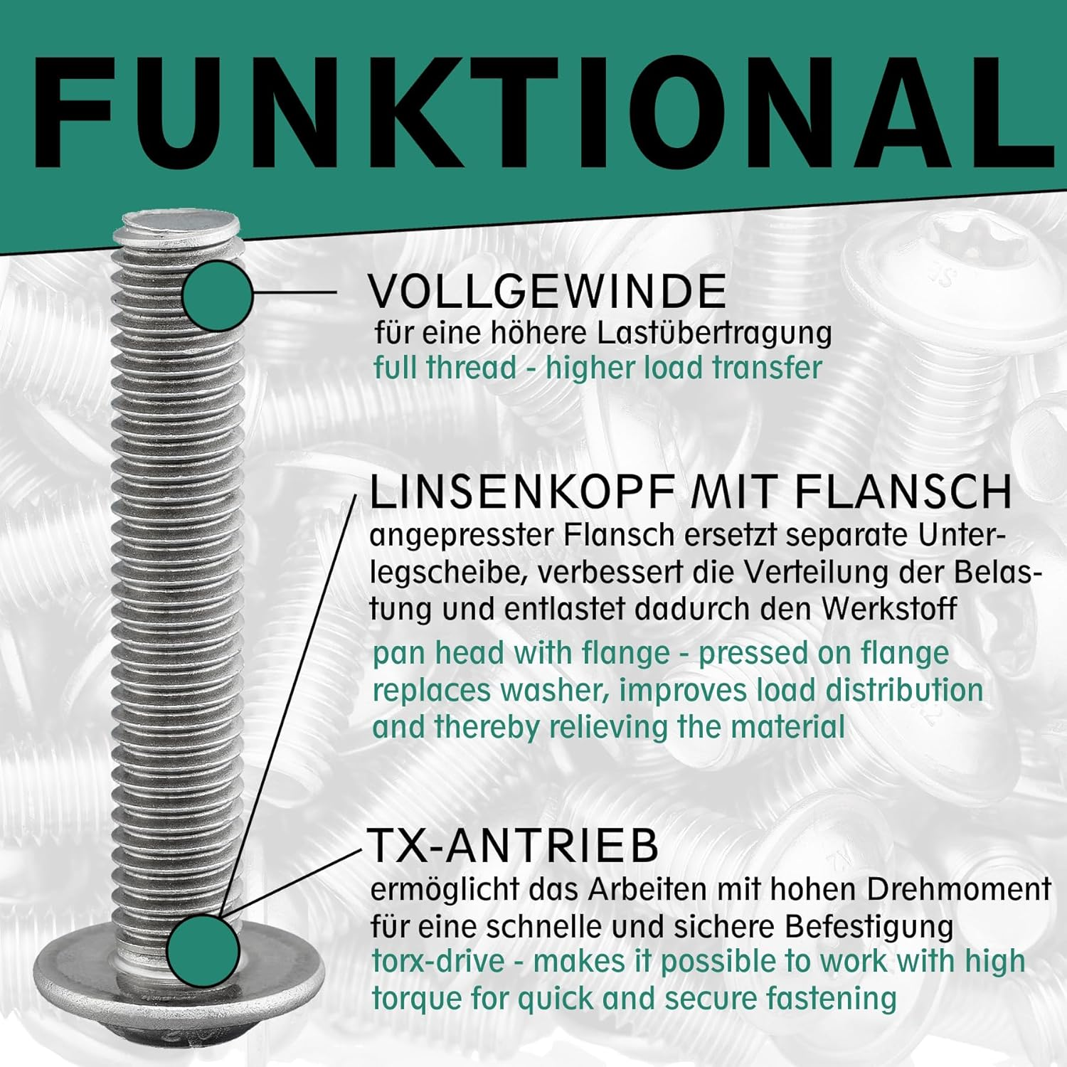 Rounded Head Screw with Flange and Hexalobular/Torx (ISR, TX) According to Standard: ISO 7380-2 Stainless Steel A2 V2A Full Thread Flange Screw Flat Head Screw (M5 X 16 Mm, Pack of 10)