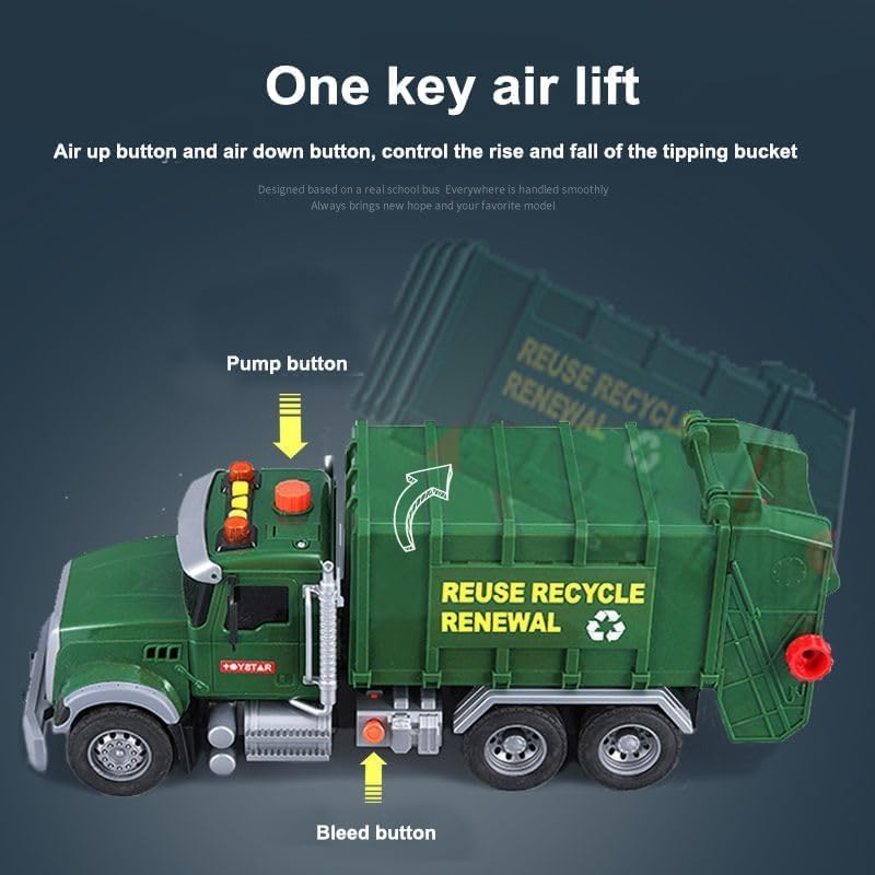 Kid Trucks, 15" Large Garbage Truck Toy, Friction Powered Waste Management Garbage Truck with Lights and Sounds,3 Trash Cans, Kids Toys for 3+ Years Old Boys, Vehicles for Kids Toddlers Gifts image number 3