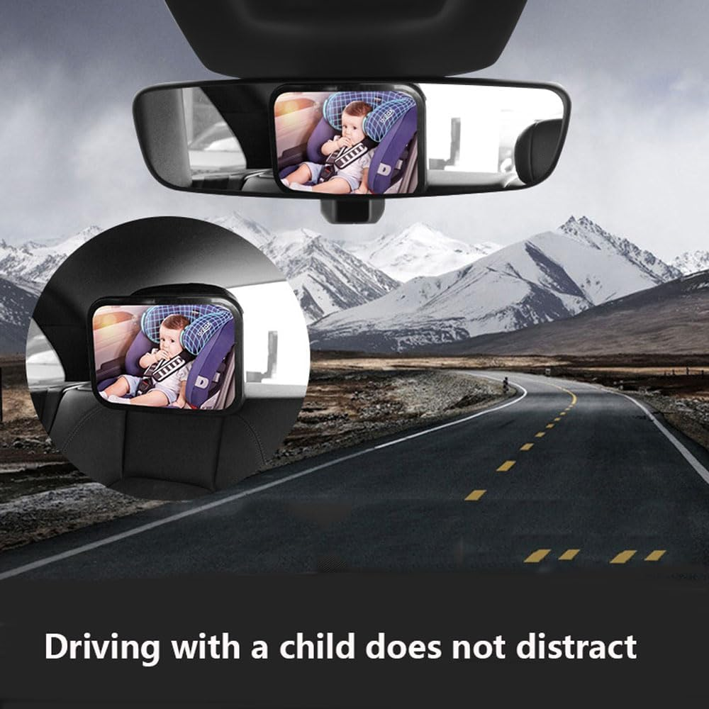 Baby Car Mirror 360&deg; Rotating - Shatterproof Backseat Infant Safety Mirror, Wide Angle Rear View Observation for Toddlers, Universal Fit Vehicle Travel Mirror