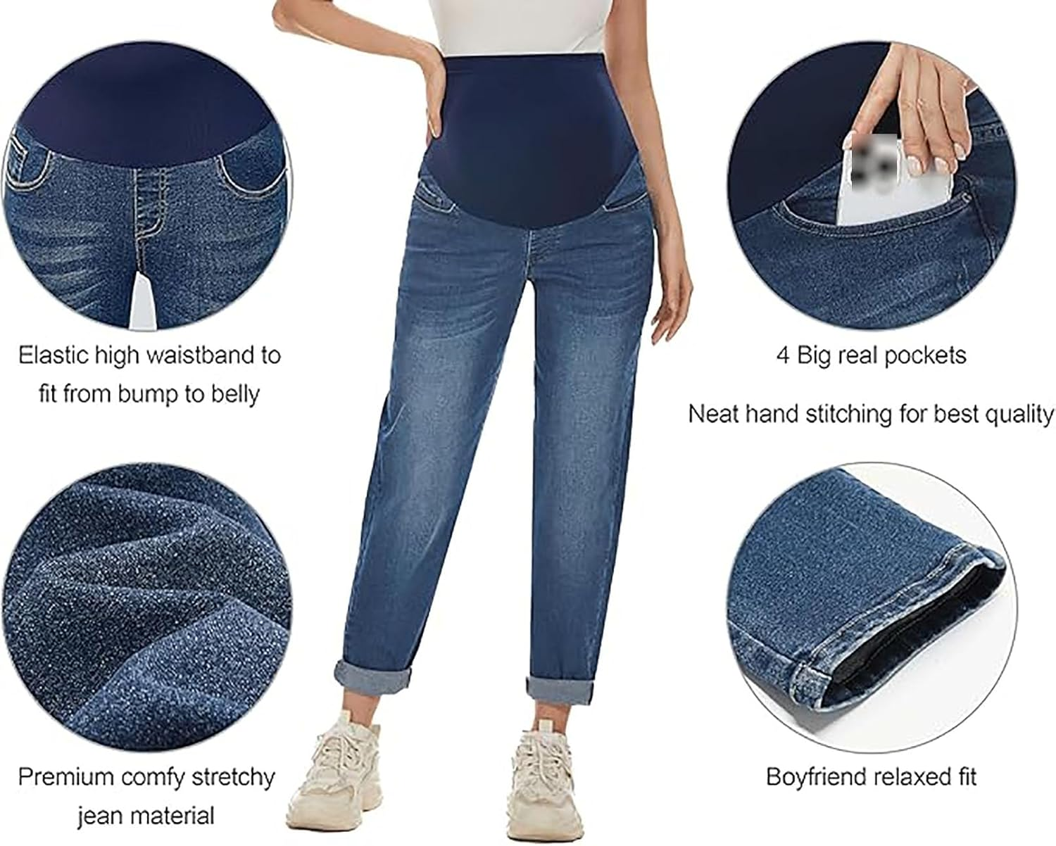 Women'S Maternity Jeans over Belly Comfortable Stretch Boyfriend Jeans Denim Pregnancy Trousers Blue,M image number 1