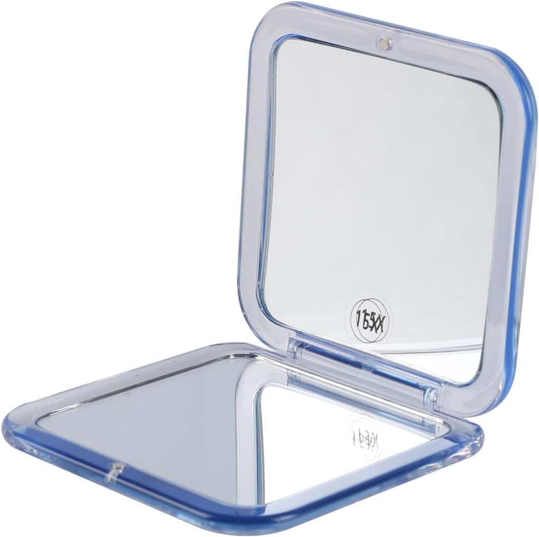 Enwye Folding Square Mini Compact Mirror, Blue Acrylic Case, Pocket Folding Design, 15X Magnification, Cosmetic Mirror for Travel image number 3