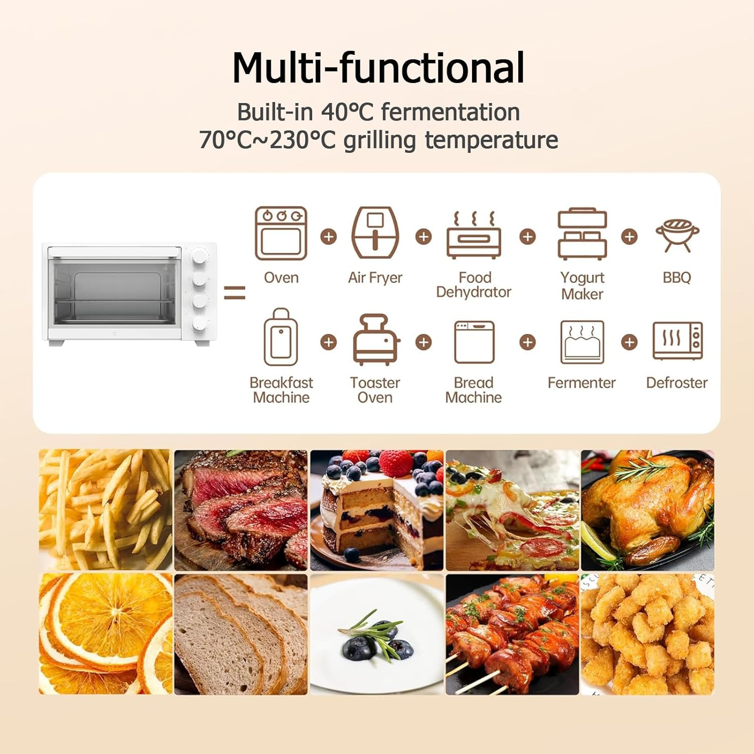 XIAO MI MIJIA Toaster Oven 32L, Electric Toaster Oven Countertop Convection, 1600W, 70-230℃ Temp Controls, 120 Minutes Timer, for Pizza, Toast, Bake, Broil