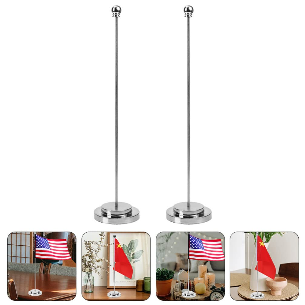 Flag Poles Office Desk Flag Holder Desktop Flag Stand Flag Pole Stainless Steel Base, 2 Pieces Small Table Flag Stands - Gold image number 4