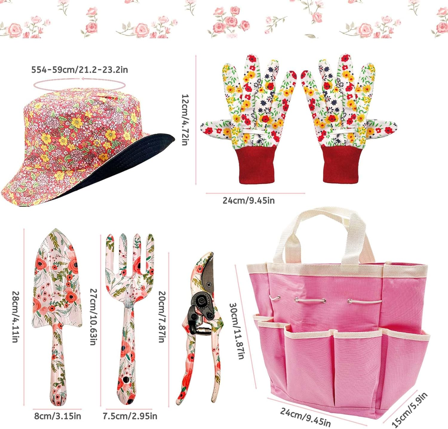 SNAIL GARDEN 6Pcs Garden Tools with Reversible Fisherman Sun Hat & Storage Bag,Gardening Hand Tools, Durable Rust-Proof Gardening Supplies, Garden Kit for Women Female Gardeners image number 4