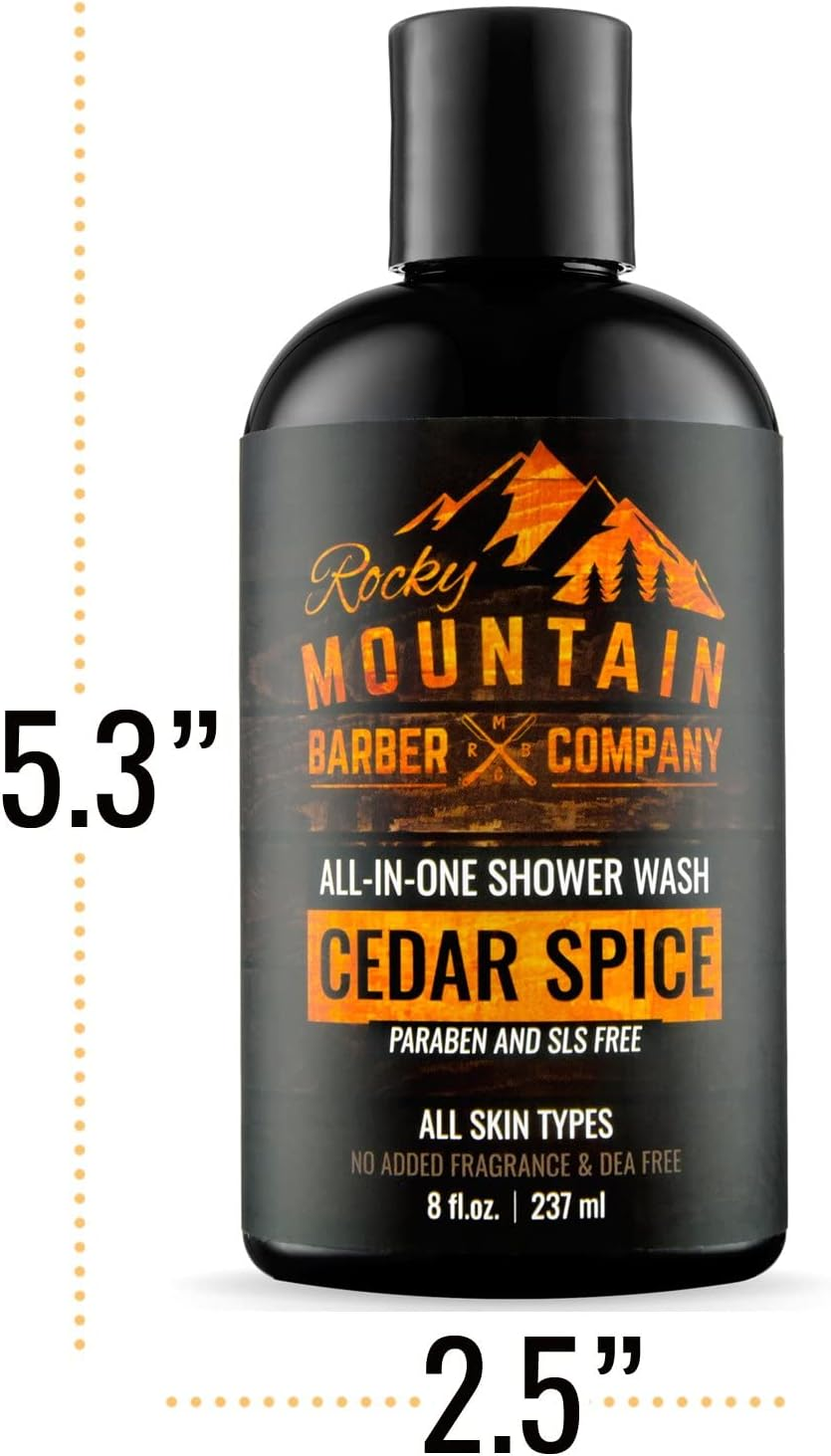 All-In-One Shower Wash for Men - Shampoo, Body Wash, Conditioner, Face Wash & Beard Wash - Natural Ingredients with Essential Oils - Paraben, SLS & DEA Free - Cedar Spice Scent - 240Ml image number 2