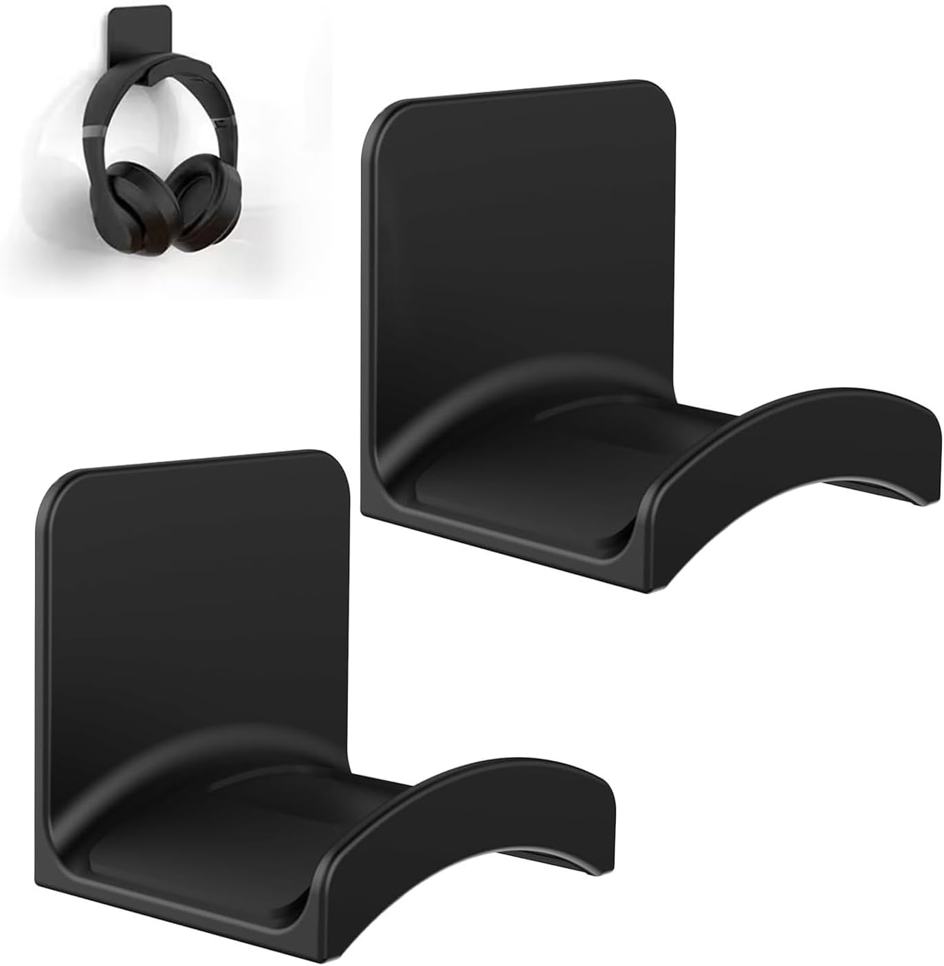 Universal Headphone Stand Holder &ndash; Adhesive Headset Hanger Hook for Wall & under Desk Mount &ndash; Fits Beats, Sony, Bose, JBL, Gaming Headphones & Controllers &ndash; Black (2 Pack) image number 2