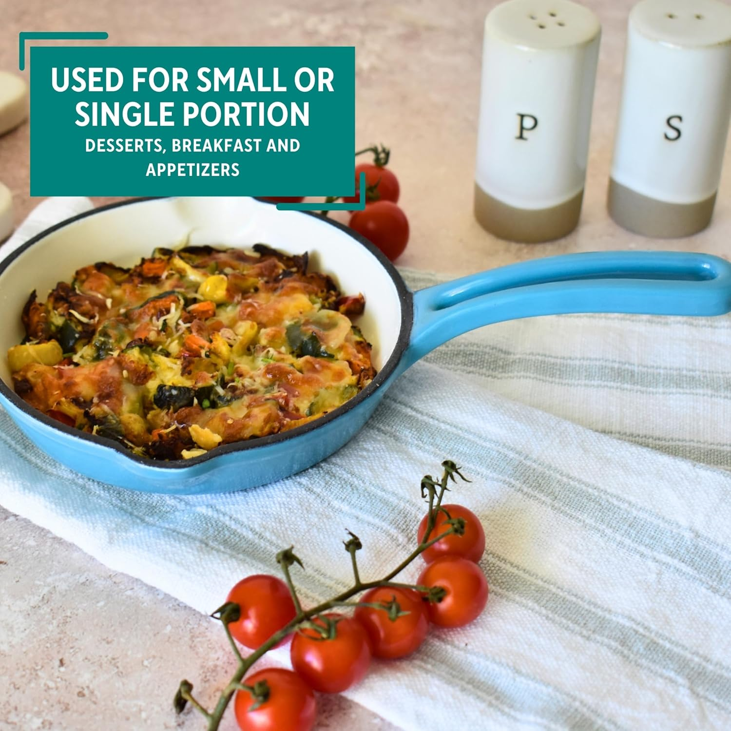 Mirro 6" MIR-19060 6" Mini Cast Iron Skillet, Teal, Ready to Use image number 6