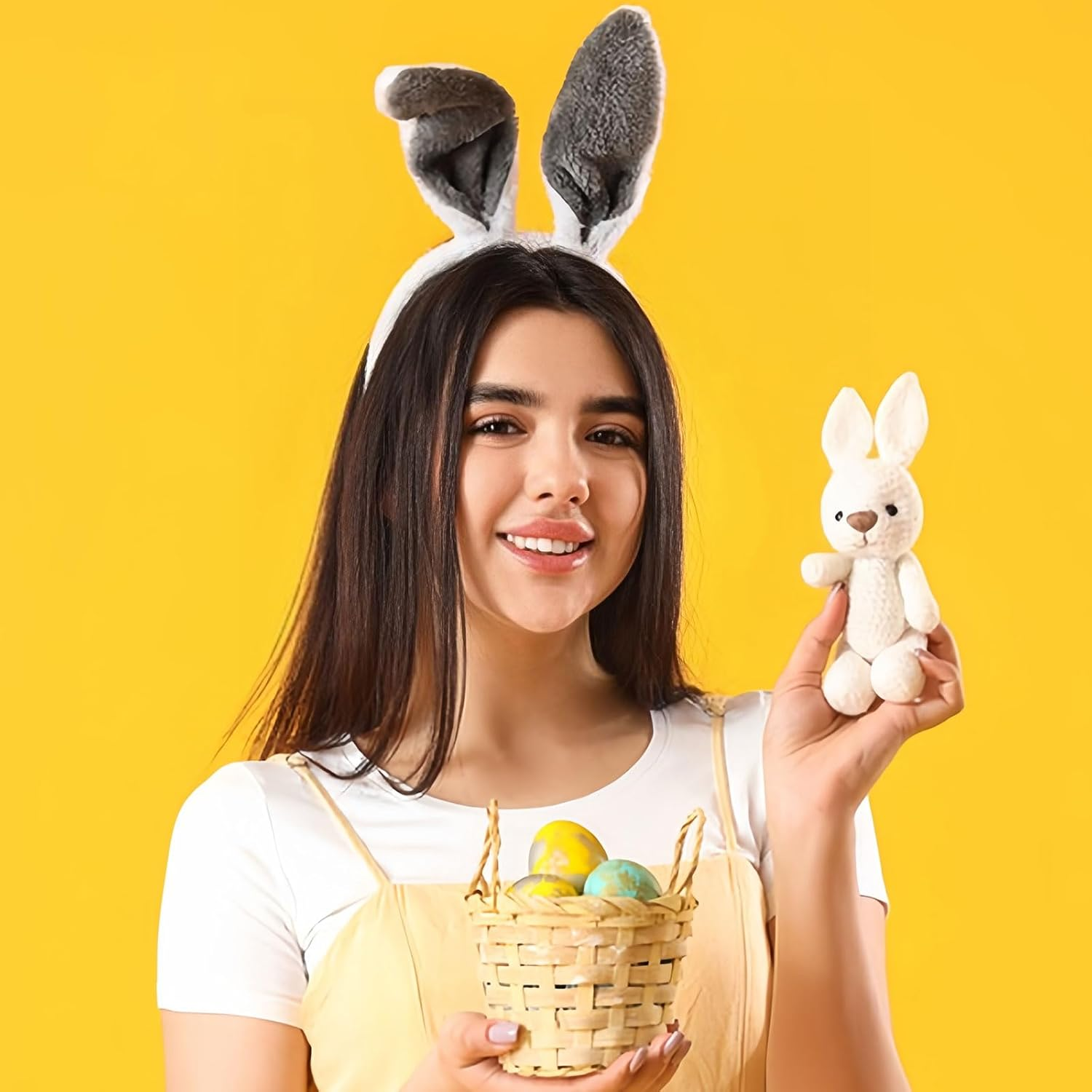 HATOTO Bunny Headband Easter Hair Bands for Women Girls Kids, Cute Plush Rabbit Ears Hair Accessories Non Slip Headbands Easter Day Party Decoration Supplies - 4. Grey image number 4