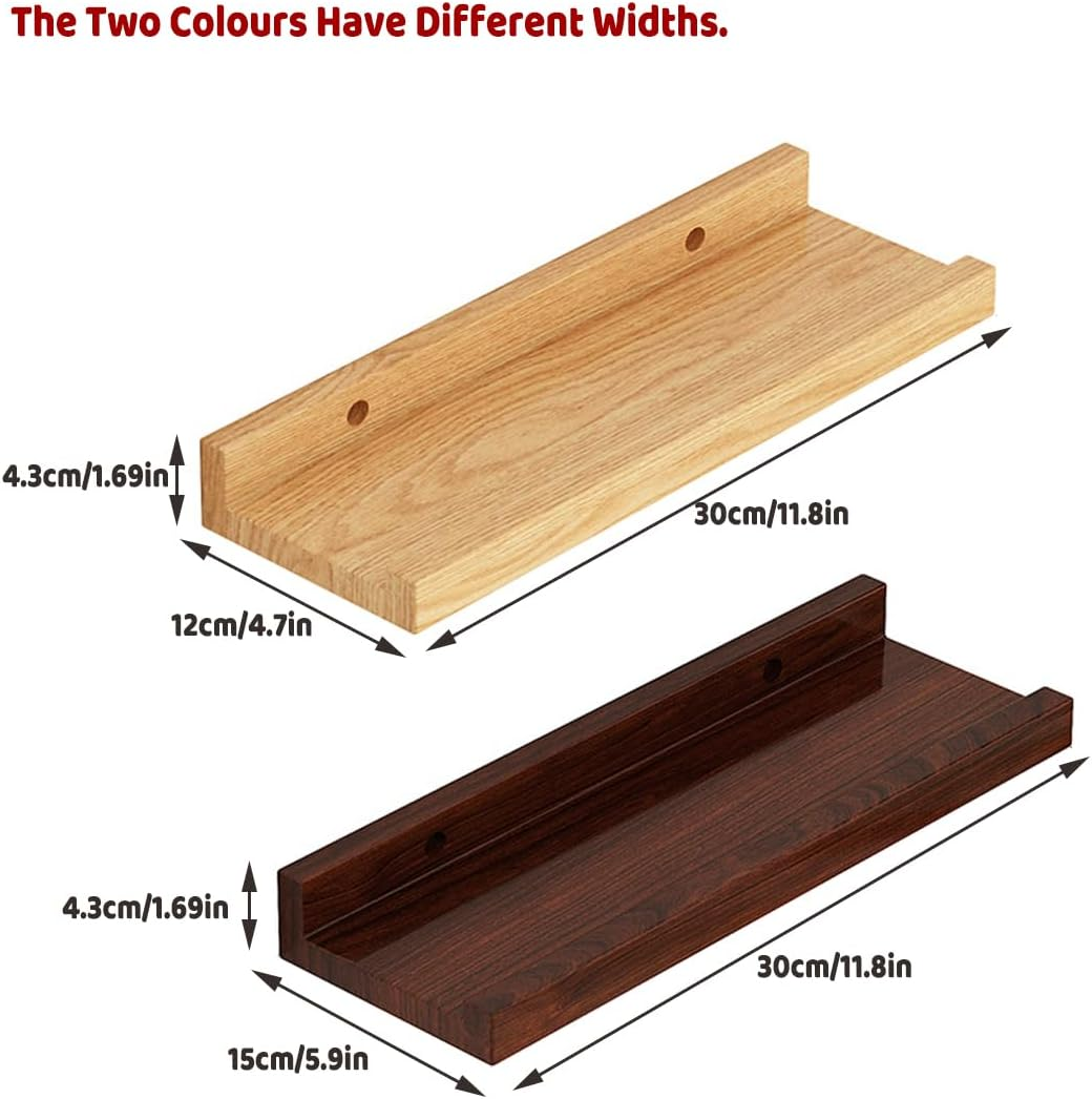 AIMALL Wall Mounted Floating Shelf, Wood Storage Rack for Display and Organization - Available in Two Colours - Log image number 7