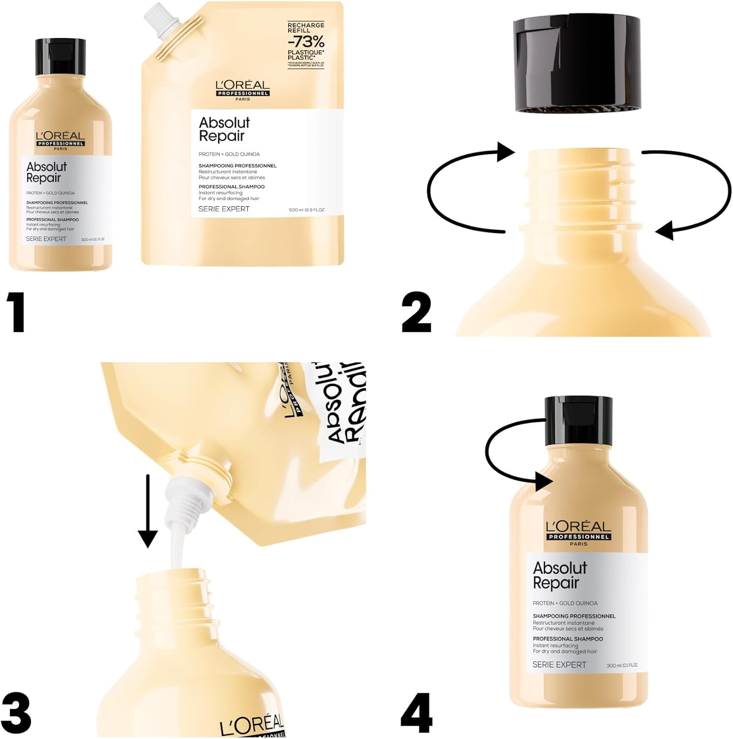 L'Oreal Professionnel Absolut Repair Shampoo | Protein Hair Treatment | Repairs Damage & Provides Shine | with Quinoa & Proteins | for Dry Damaged Hair image number 6