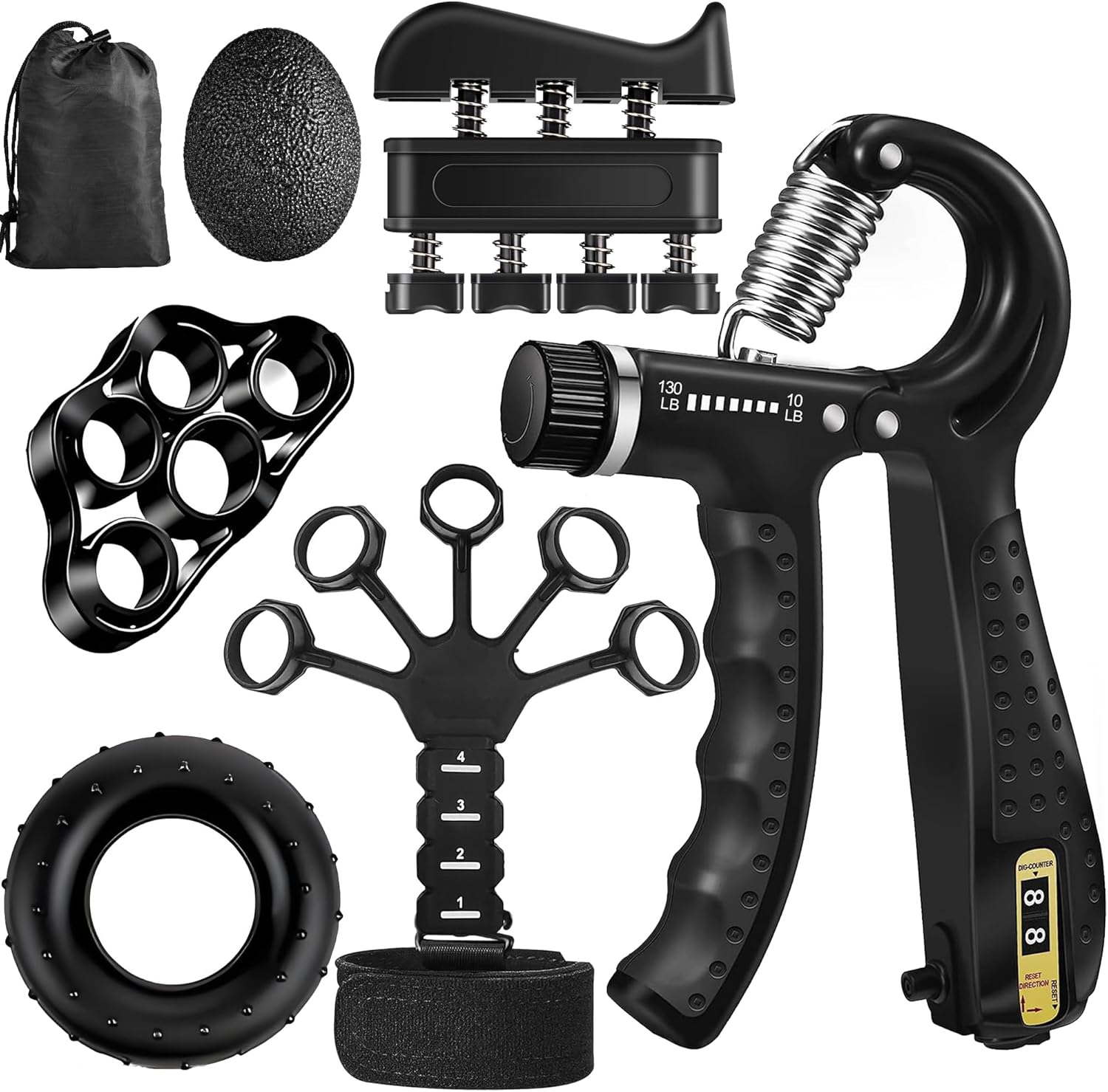 Strength Pro Grip Trainer Set (6-Pack) - Hand & Forearm Strengthener with Finger Stretcher & Stress Relief Ball - Portable Home Gym Equipment for Men/Women image number 2