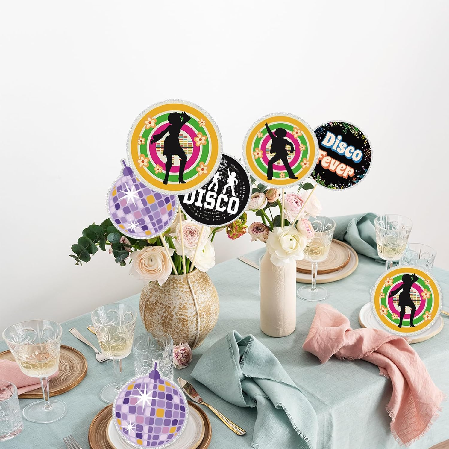 Back to 70S Centerpiece Sticks - 15Pcs 70S Disco Party Themed Birthday Table Toppers - 70S Nostalgic Party Supplies Disco Ball Music Theme Party Birthday Party Wedding Party Decorations image number 4