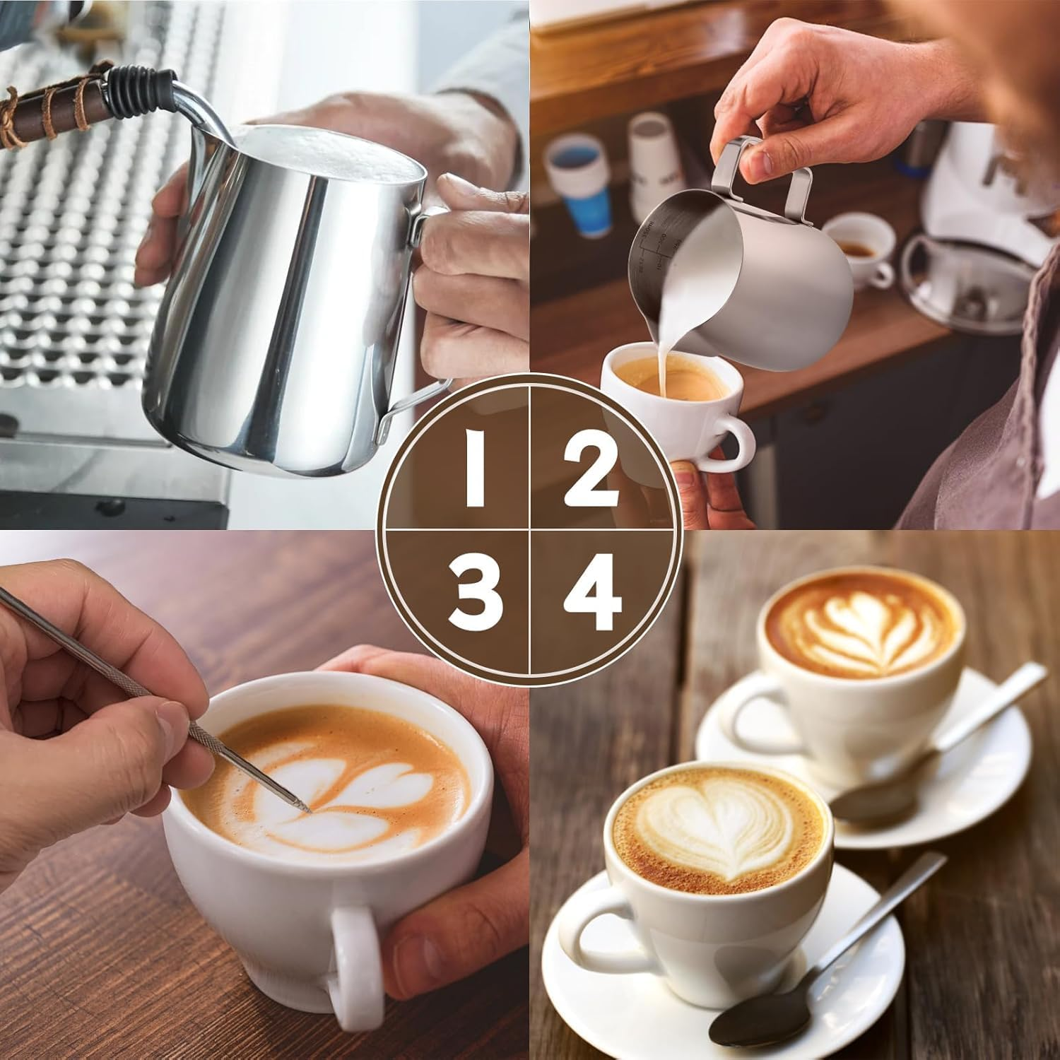 Mumoo Bear Milk Frothing Pitcher Decorating Art Pen SUS304, Stainless Steel Milk Frother Cup Steaming Measurements inside for Espresso Machine Coffee Foam Making Cappuccino Latte Art (12 Oz/ 350Ml) image number 2