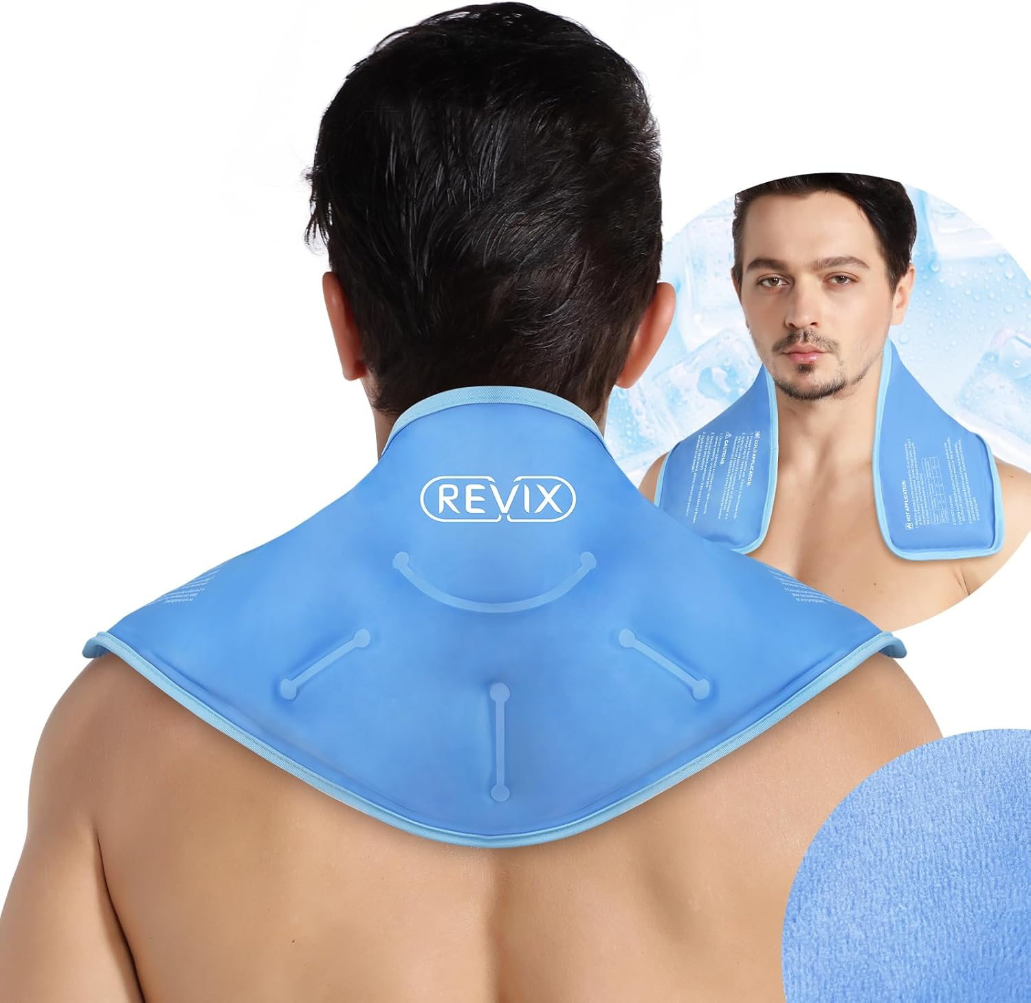 REVIX XL Neck Ice Pack for Injuries Reusable Gel Neck Ice Wrap for Pain Relief, Hot and Cold Compress for Chronic Pain, Sports Injury and Cervical Surgery Recovery, Soft Plush Lining Neck Cold Pack image number 1