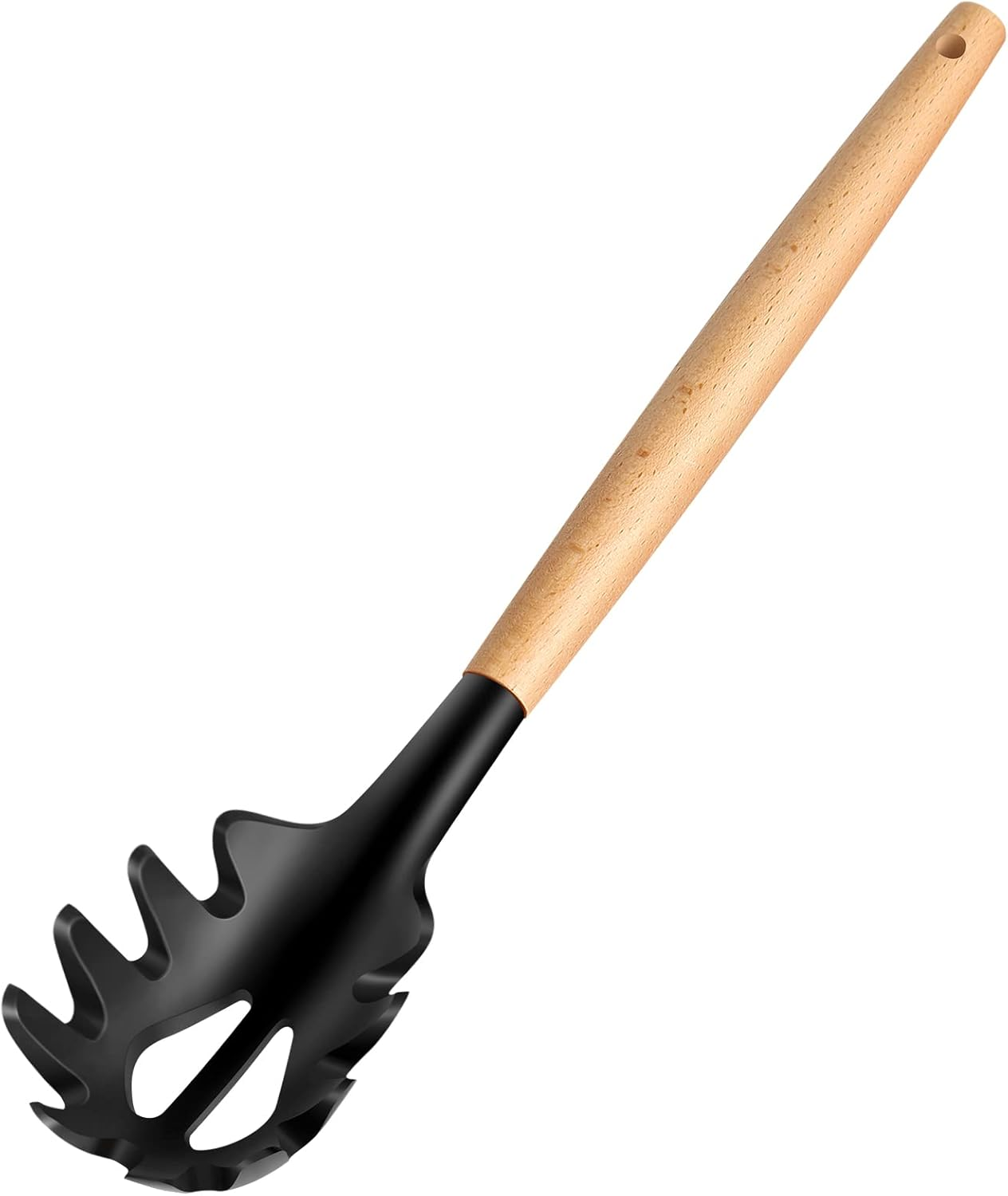 Lorisarm Wooden Handle Pasta Fork Spoon 12" Silicone Spaghetti Fork Food Grade Noodle Spoon, BPA Free, Spaghetti Spoons Strainer & Server Spoonss image number 3