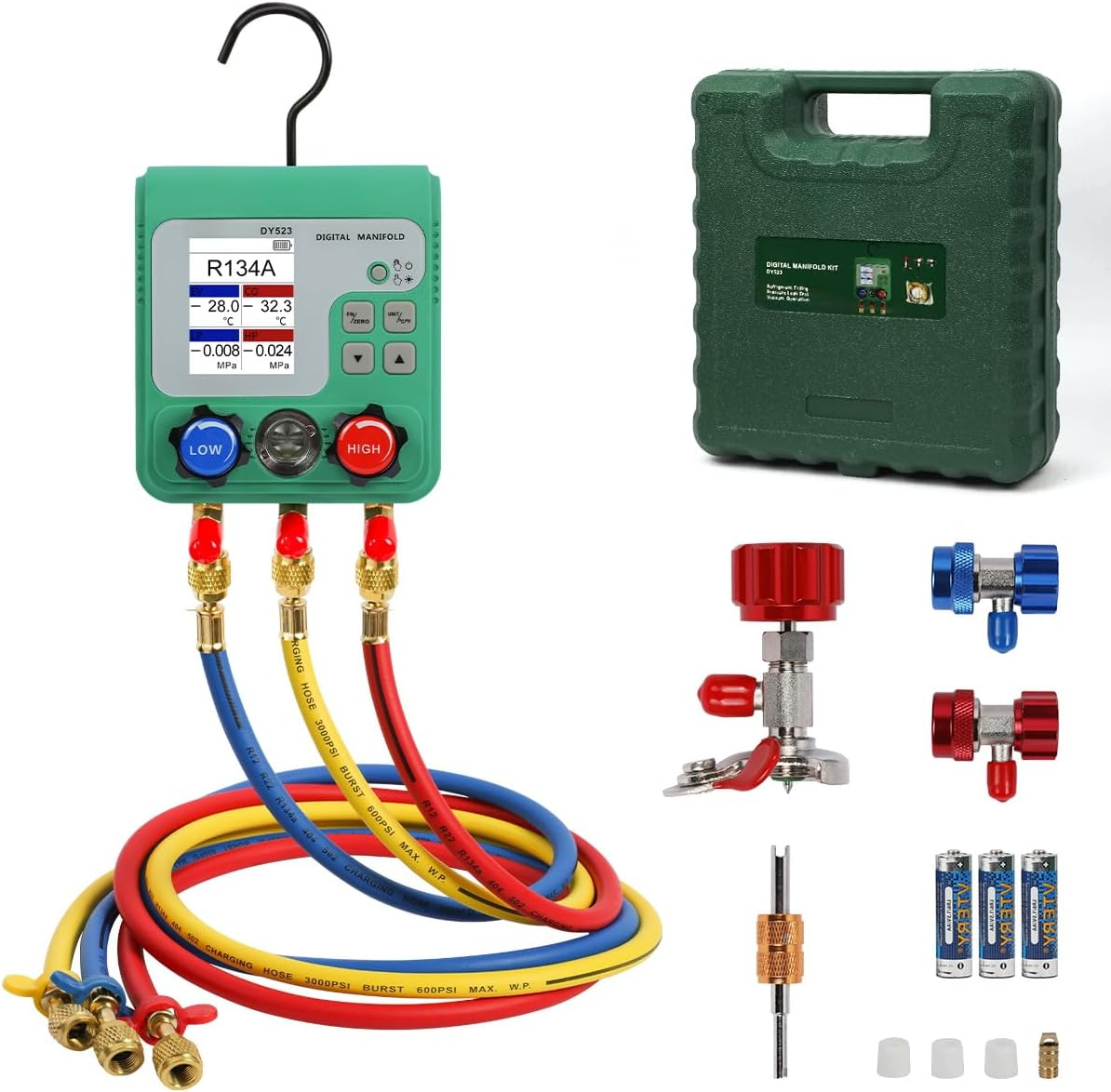 CMTOOL Digital HVAC Gauges Set, 92 Refrigerants, Digital Manifold Gauge Set, Pressure and Vacuum Test, HVAC Tools with 3 Hoses, R134A Quick Connectors & Valve Core Remover image number 5