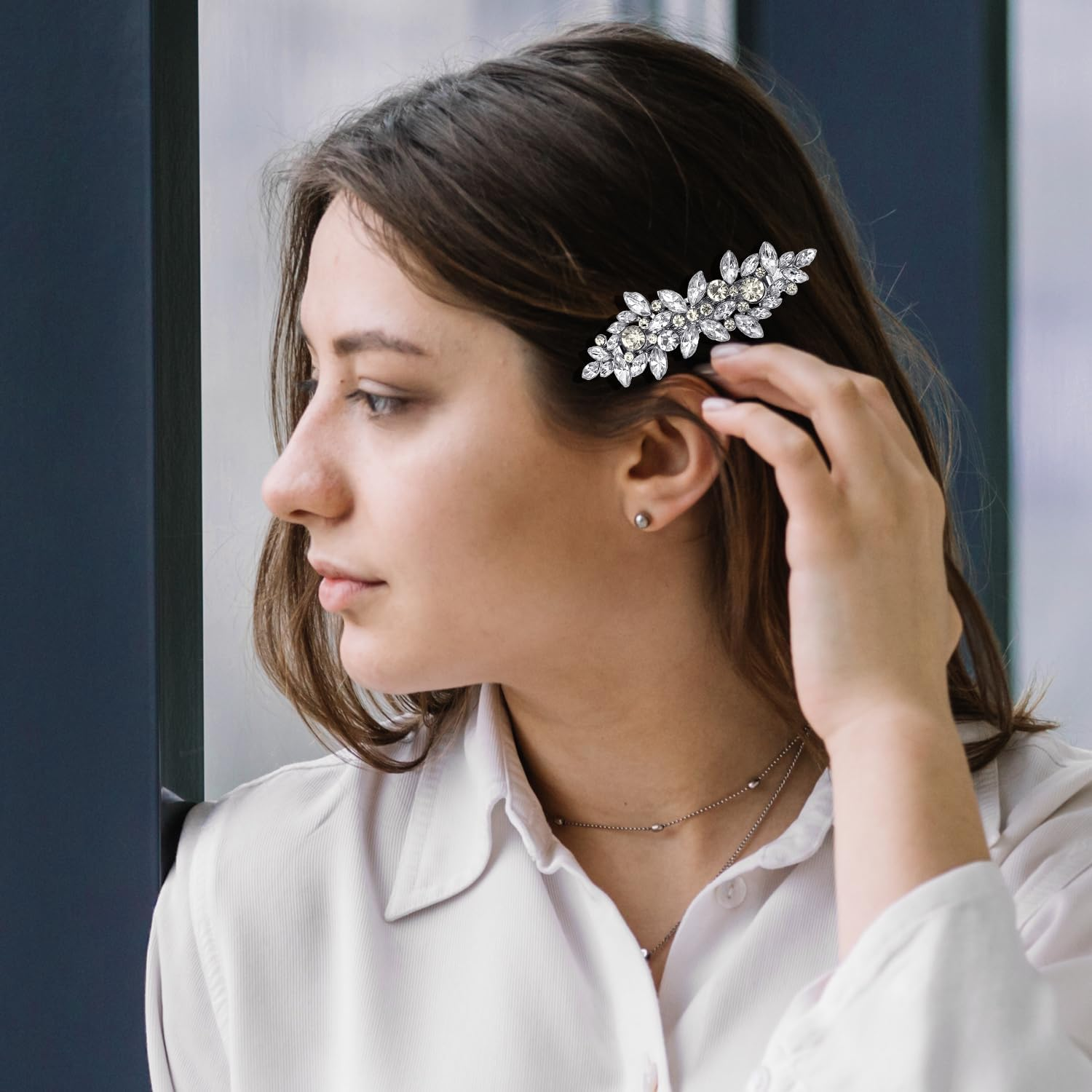 Rhinestone Hair Clips for Women | Silver Hair Clips | Wedding Hair Accessories for Women | Flower Hair Clip for Long Hair Wedding Bridal and Prom image number 6