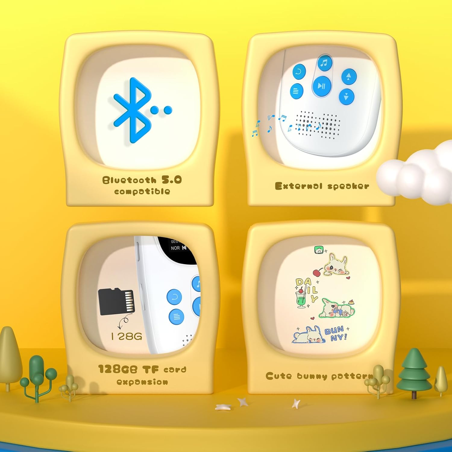 32GB MP3 Player with Bluetooth 5.0, Oilsky 750Mah Kids Music Player with Speaker, Portable Sports Digital Audio Players with FM Radio, Voice Recorder, Pedometer, up to 128GB - Earphones Included image number 4