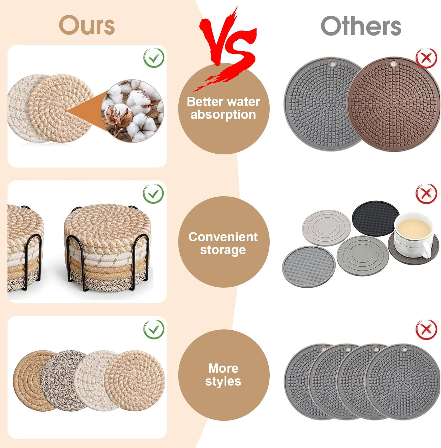 Chamgeco 8Pcs Drink Coasters with Metal Holder, Boho Cotton Woven Absorbent Coasters for Drinks, 4 Colors Minimalist Cup Coaster Set for Home Decor Coffee Table Protection Housewarming (Multi-Color 1) image number 1