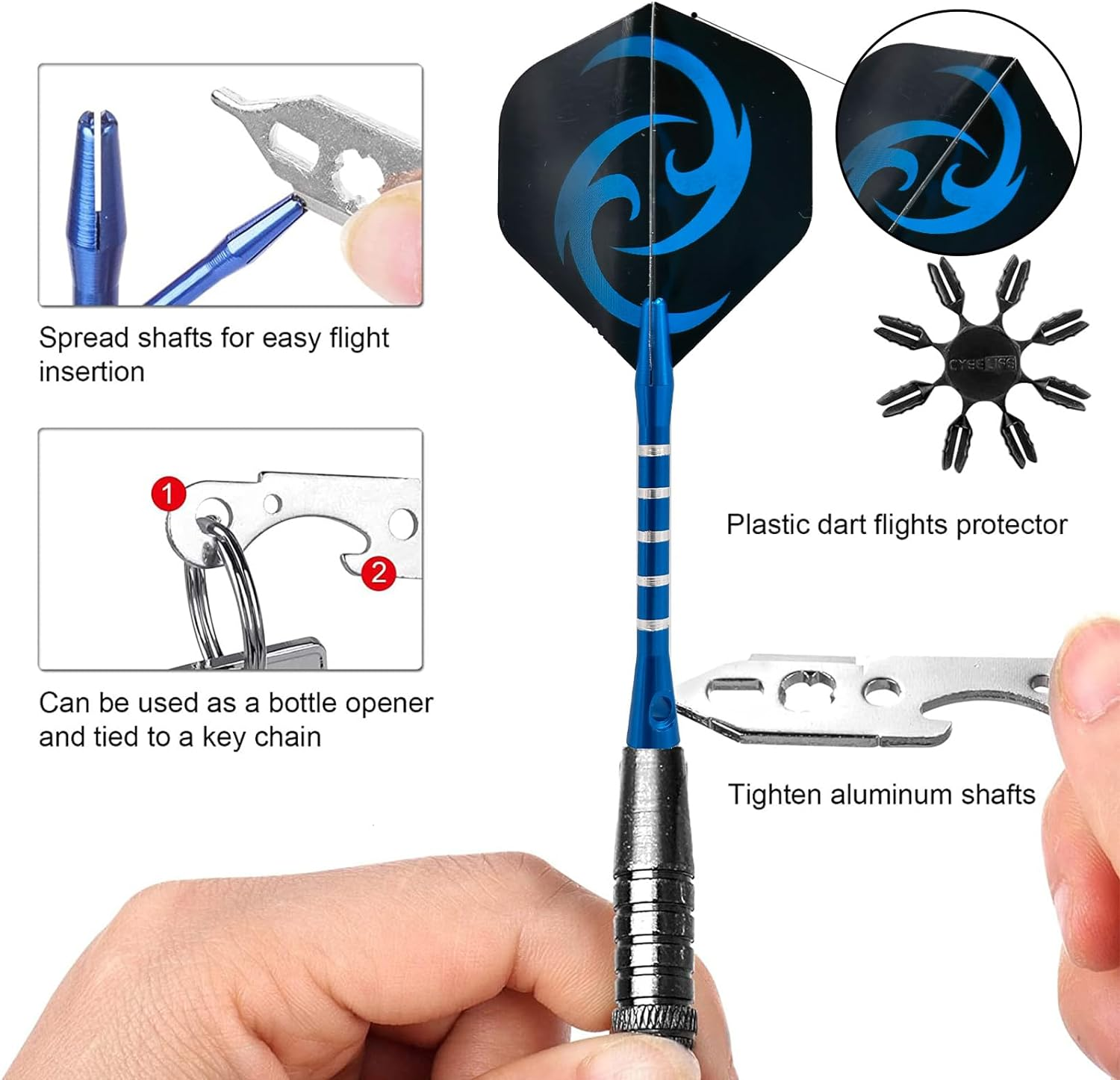 Steel Tip Darts with Aluminum Shafts Sharpener Tool Extra Flights and Protectors(22G/20G) image number 4