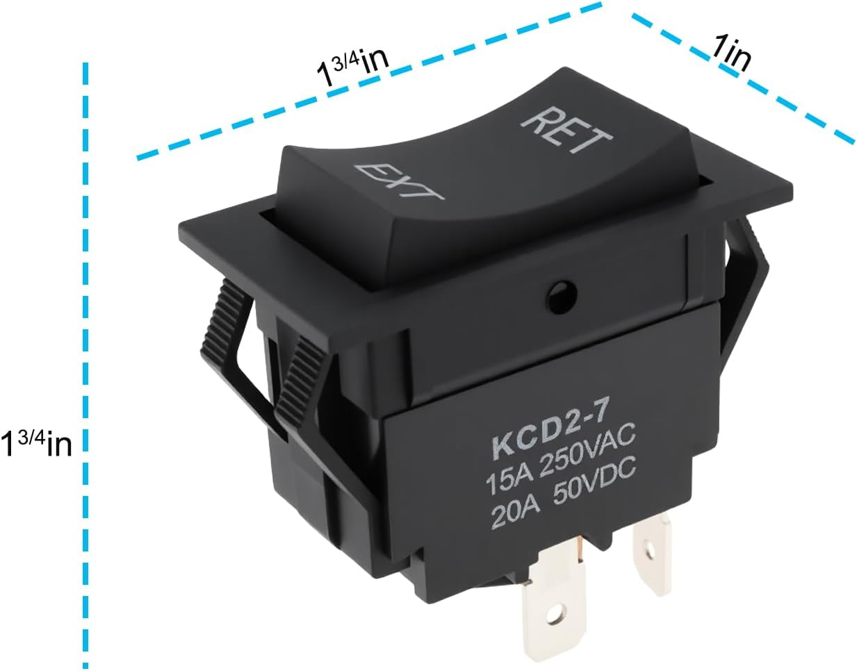 2Pcs 4Pin Momentary RV Jack Rocker Switch KCD2-7 15A 250V for Tongue Jack Retract Extend image number 1