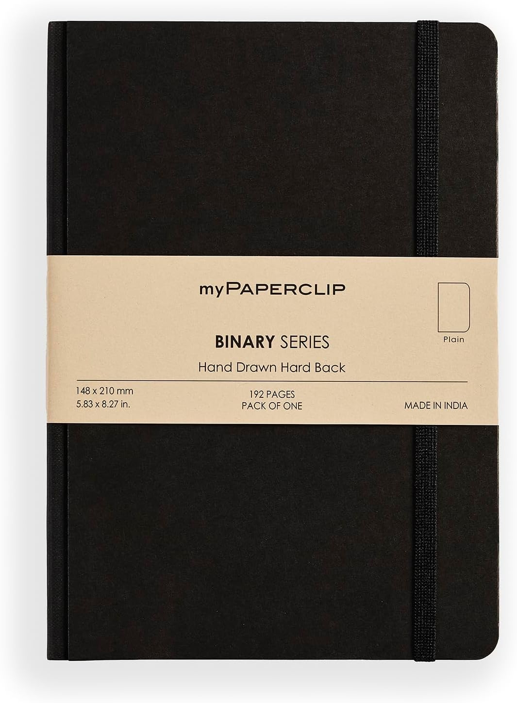 Mypaperclip Binary Series Notebook, Section Thread Bound, Hand Drawn Hard Cover, A5 (148 X 210 Mm, 5.83 X 8.27 In.) Plain, BSH192A5-P Black Hard Cover, Red Spine