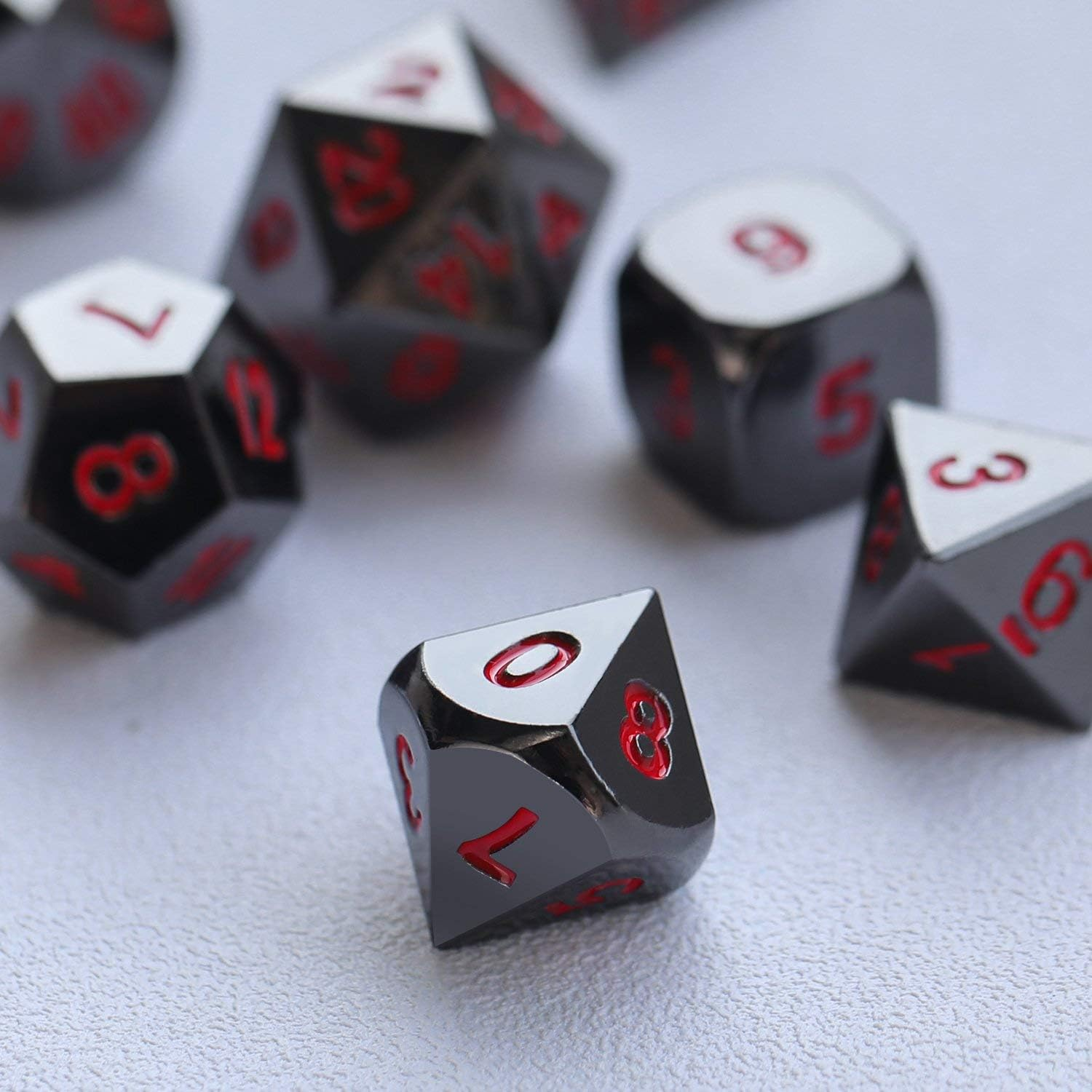 Zinc Alloy Metal Polyhedral 7-Die Dice Set for Dungeons and Dragons RPG Dice Gaming D&D Math Teaching, D20, D12, 2 Pieces D10 (00-90 and 0-9), D8, D6 and D4 (Black and Red) image number 4