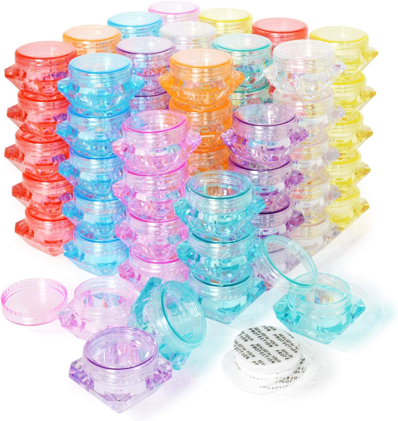 80Pcs 3Gram/5Gram Sample Empty Cosmetic Containers, Small Plastic Diamond Shape Pot Jars with 8 Mini Spatula for Eye Shadow Nails Lip Balm Cream Lotion (8 Color) image number 5