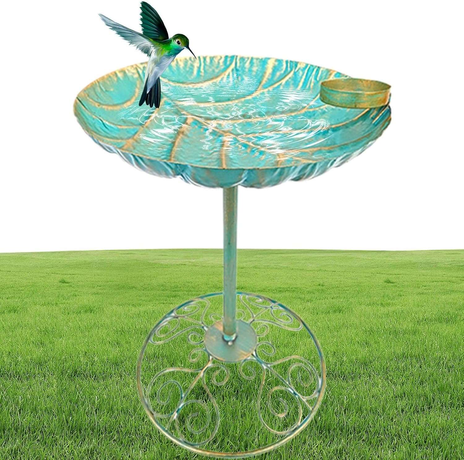 Outdoor Bird Bath | Iron Pedestal Bird Bath | Rustproof Water Feeder Planter Yard Statue Decorations for Fence Yard Porch Lawn Deck Backyard Balcony