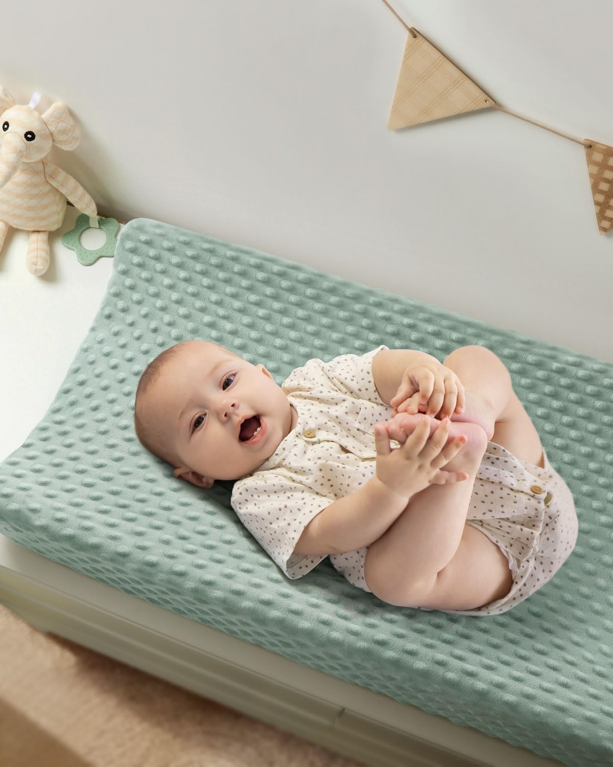 Babebay Changing Pad Cover, Ultra Soft Minky Dots Plush Changing Table Covers for Baby Boys and Girls, Breathable, 2 Pack (Roman Green & Lily White) image number 6