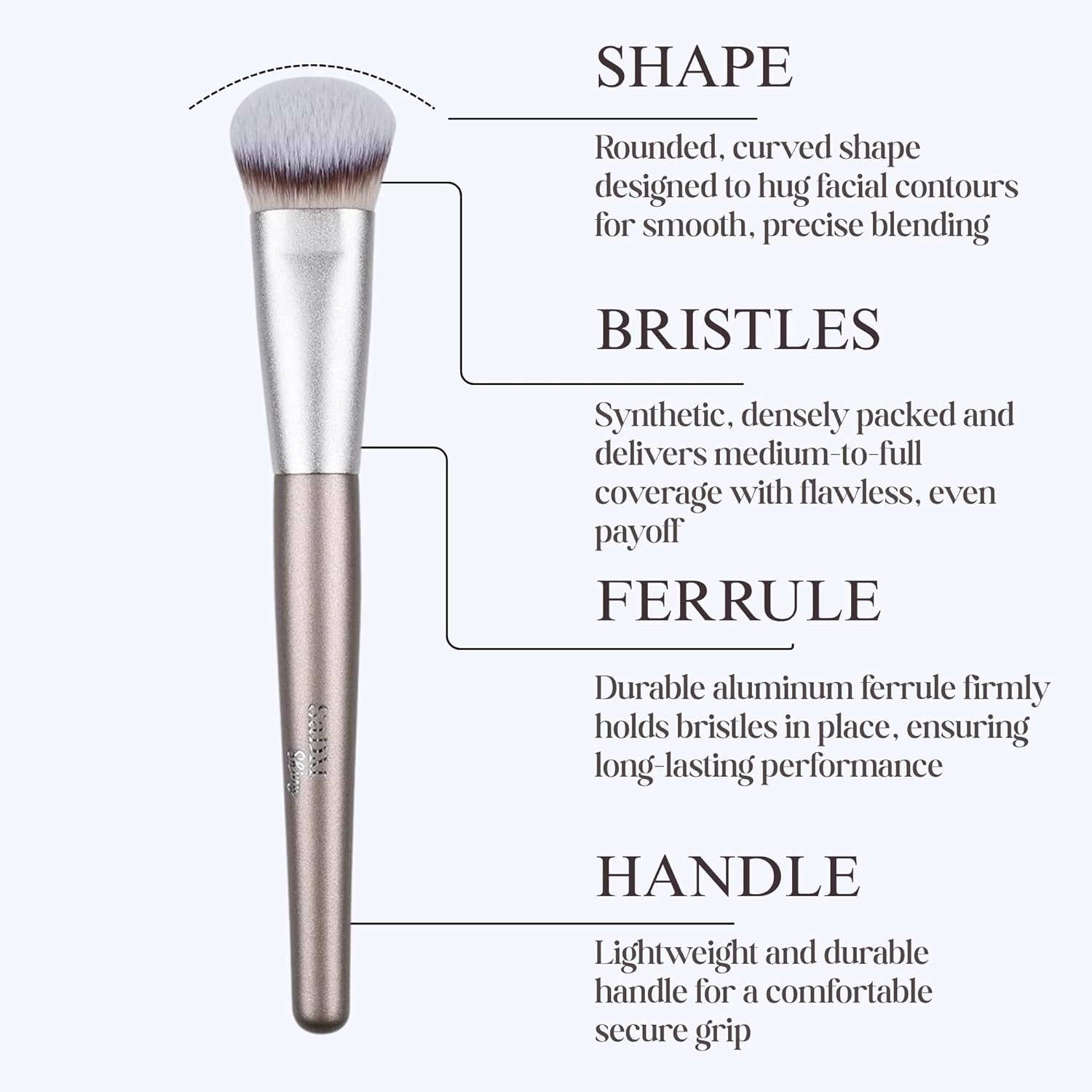 Contoured Makeup Brush - Foundation Blender Brush for Powder, Cream, Contour, Bronzer, Blush Blending & Highlighter - Professional Make up Brush - Full Face Makeup Brush - Vegan & Cruelty Free