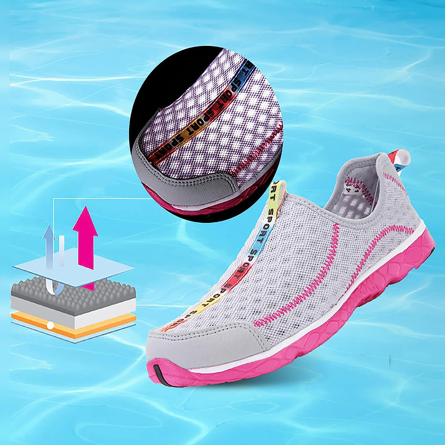 OYUEGE Womens Quick Drying Water Shoes for Beach Water Sports Light Soft Nonslip Walking Beach Running Shoes (Black 28.0 Cm)