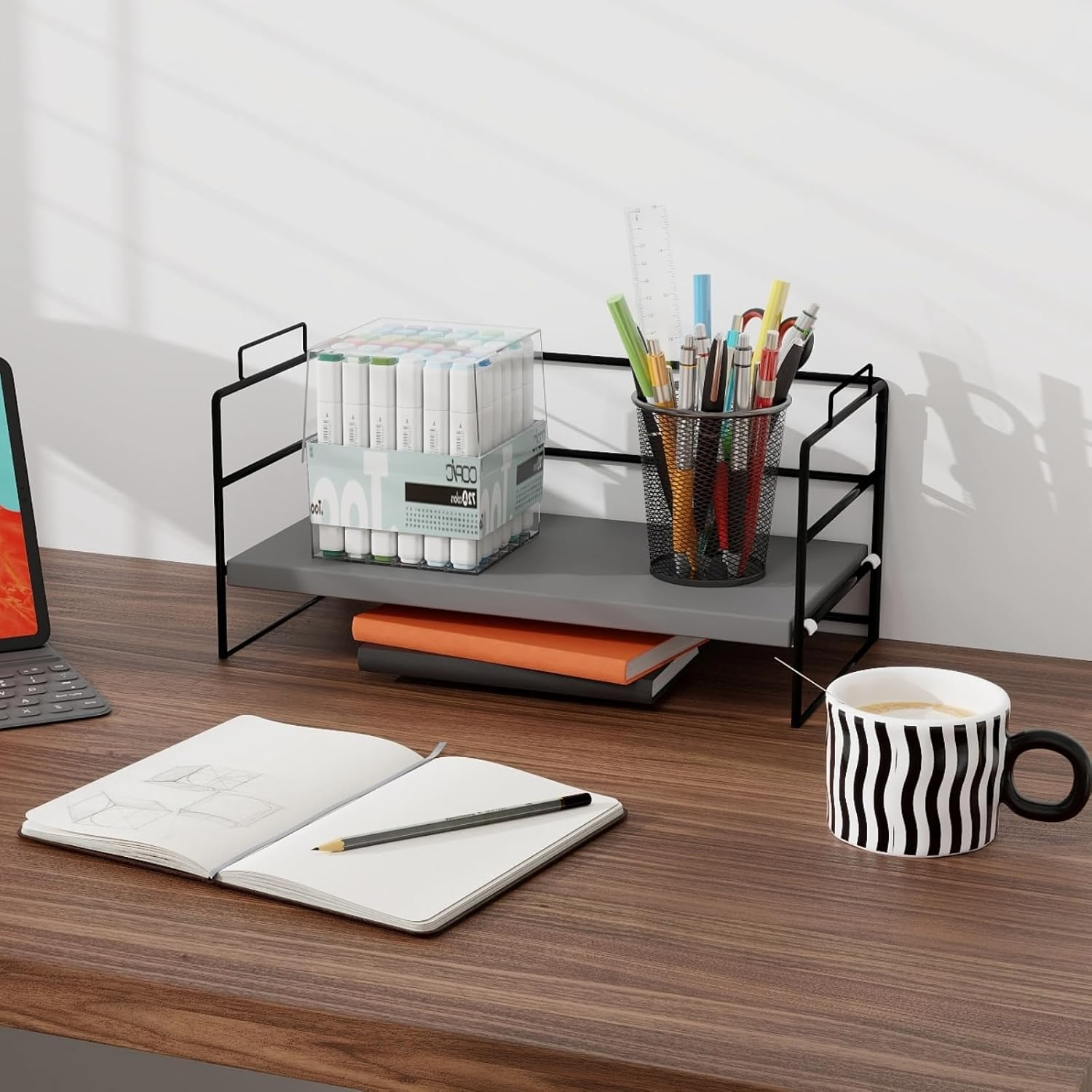 Sleek Metal Desk Shelf Organizer &ndash; Heavy-Duty Steel Frame Adjustable Book Shelf & Corner Shelf for Office & Kids, Stackable Cube Storage Unit with Rotating Design for Desktop, Kitchen image number 4