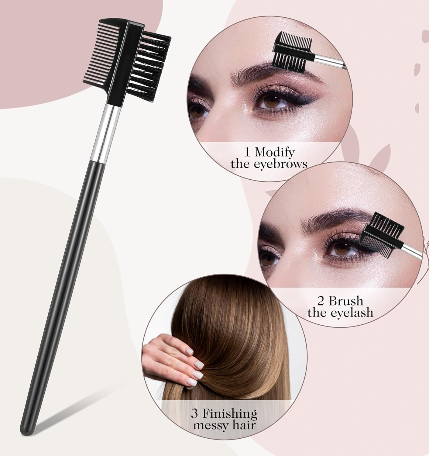 CJESLNA 3 Head Eyebrow Eyelash Brush Shaper Eyelash Comb Double Head Brush Makeup Grooming Tool Cosmetic with 3 Different Brushes for Separating Lashes, Eliminating Mascara Clumps, Grooming and Shaping Brow image number 2