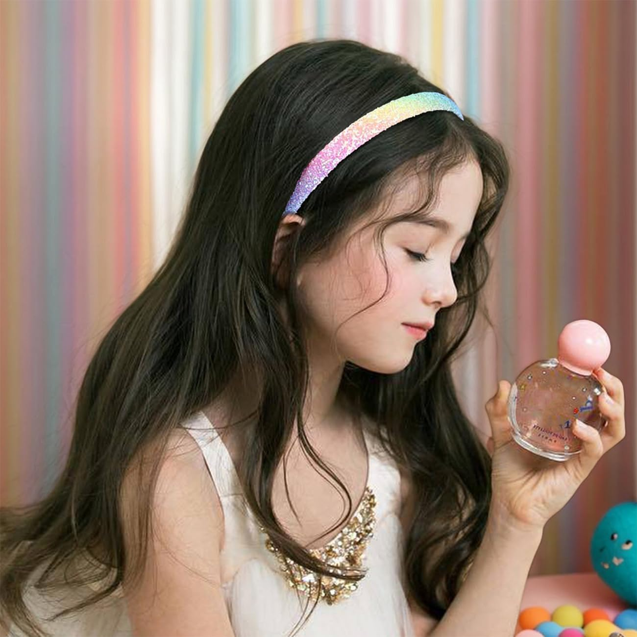 Ehuixinsheng 4PCS Little Girls Glitter Headband,Sequin Thick Bling Cute Sparkly Non Slip Hairbands Colorful Hair Accessories for Washing Face Christmas Head Band