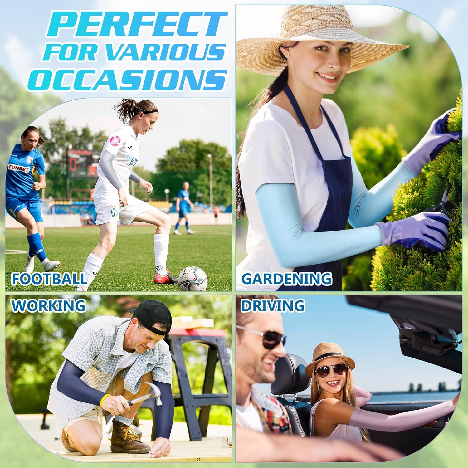 Arm Sleeves for Men Women: 4 Pairs Sun Protection Sleeves to Cover Arms Cooling Sports Compression Arm Sleeve Youth - Black,White,Royalblue,Grey image number 3